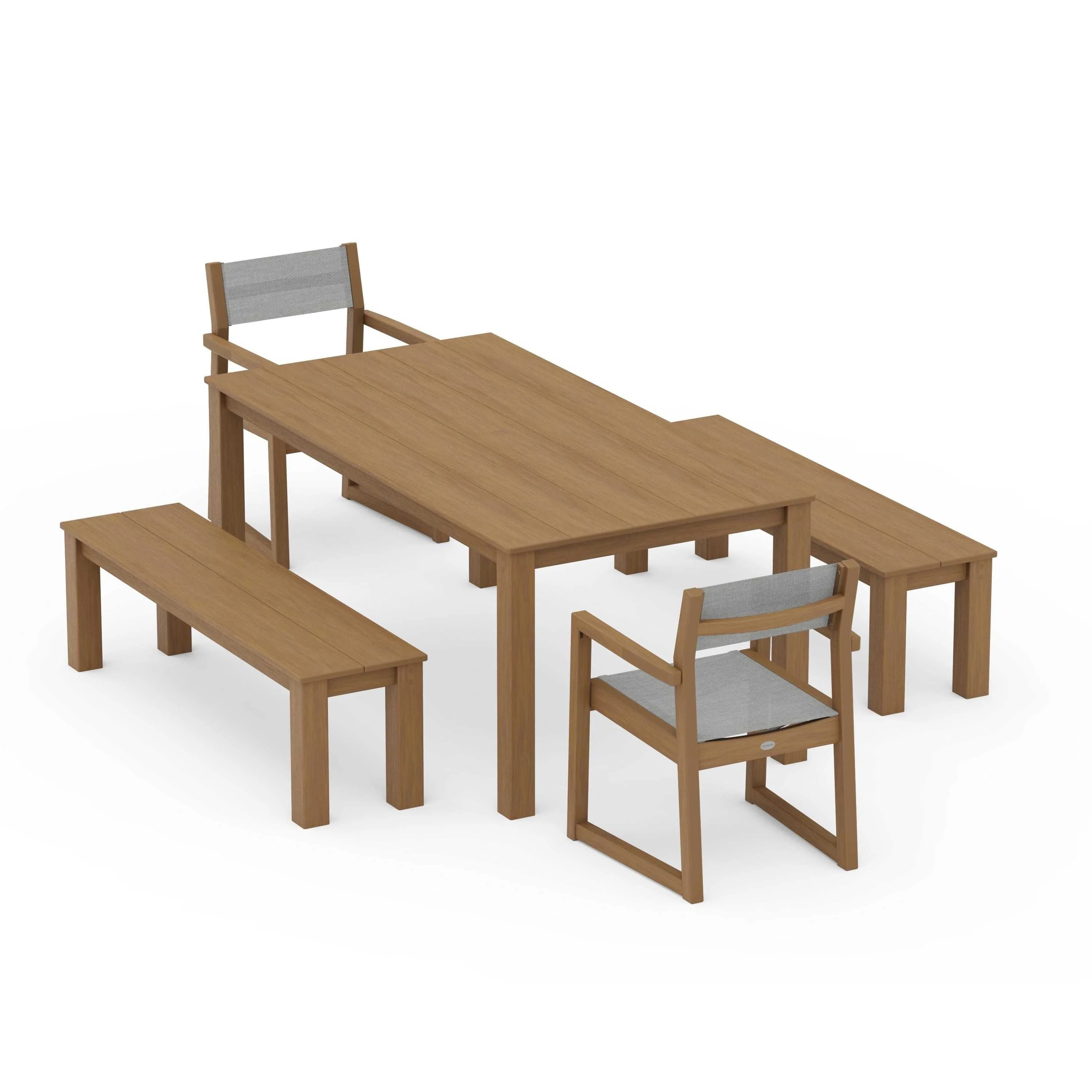 EDGE Sling Arm Chair 5-Piece Parsons Dining Set with Benches - Image 94