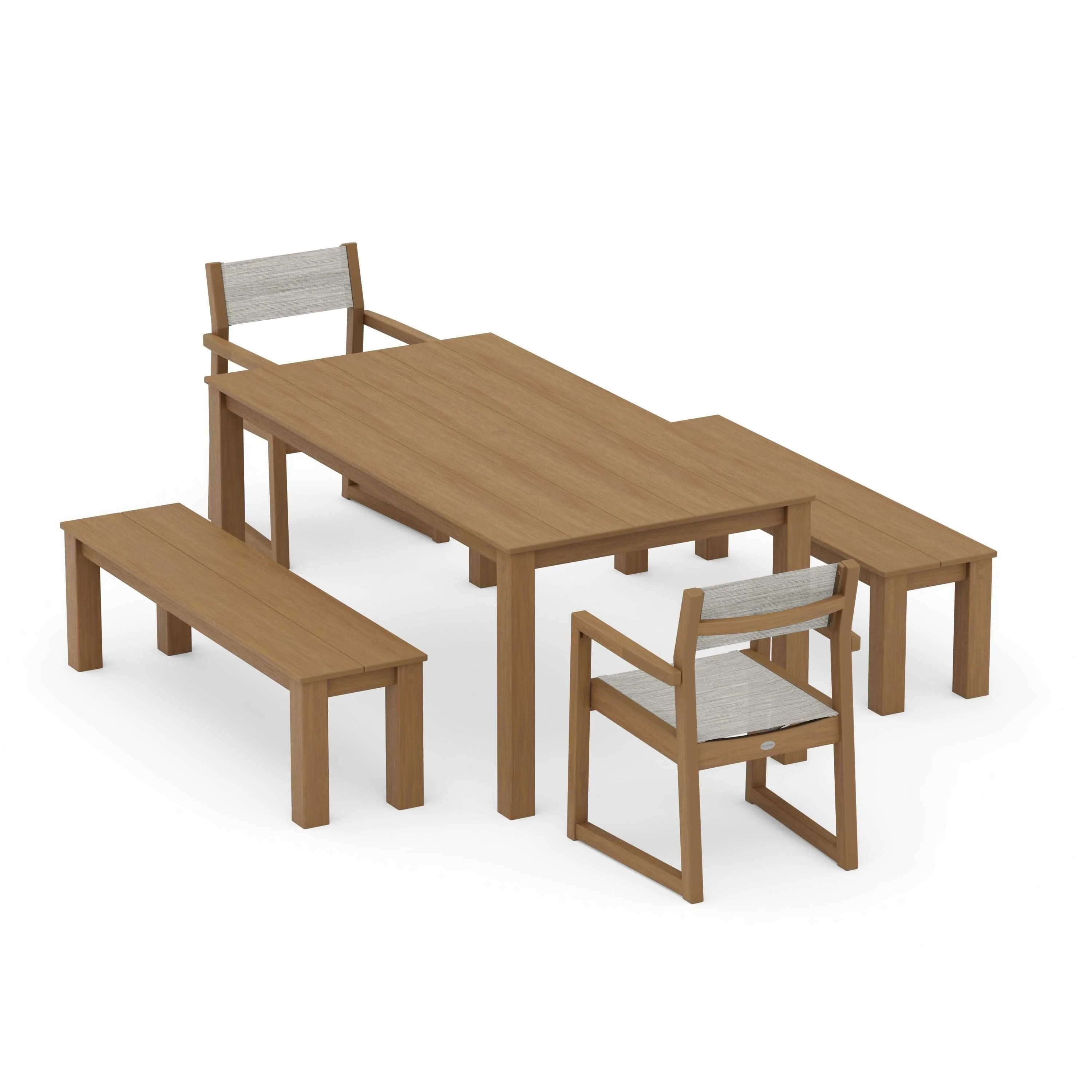EDGE Sling Arm Chair 5-Piece Parsons Dining Set with Benches - Image 96