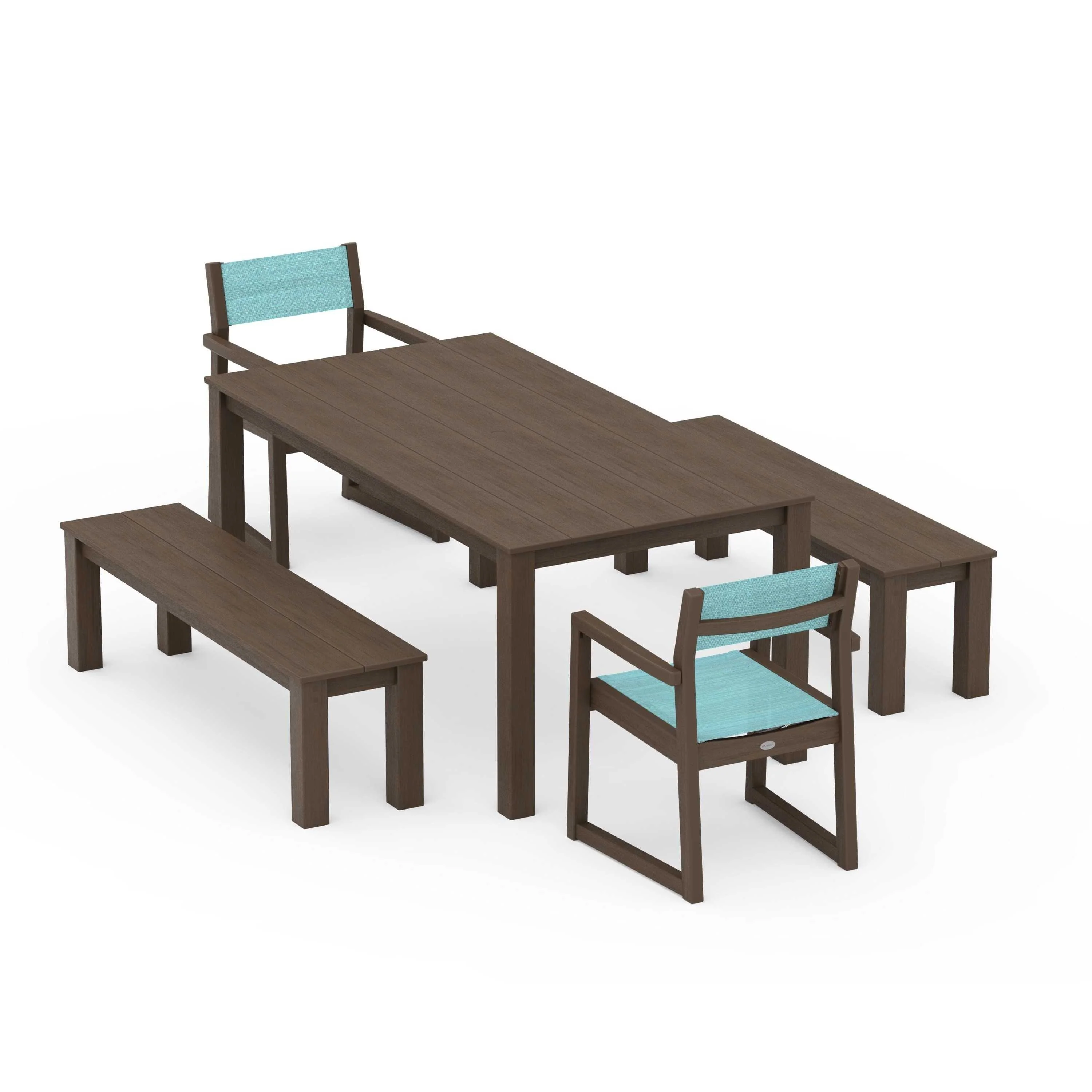 EDGE Sling Arm Chair 5-Piece Parsons Dining Set with Benches - Image 97