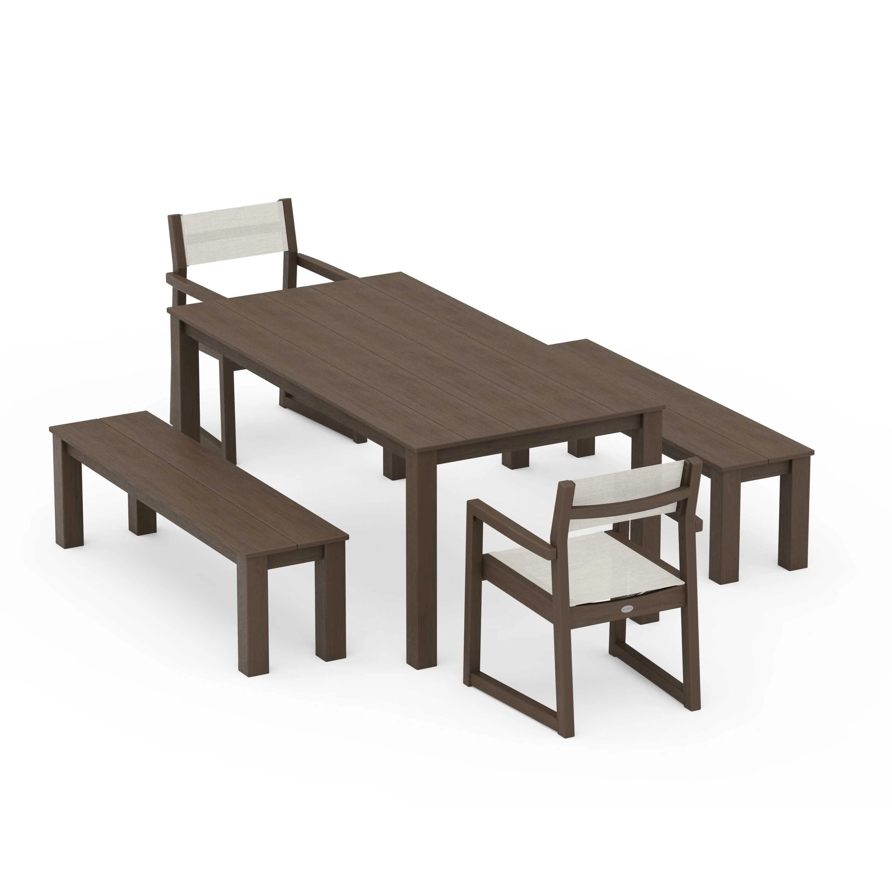 EDGE Sling Arm Chair 5-Piece Parsons Dining Set with Benches - Image 98