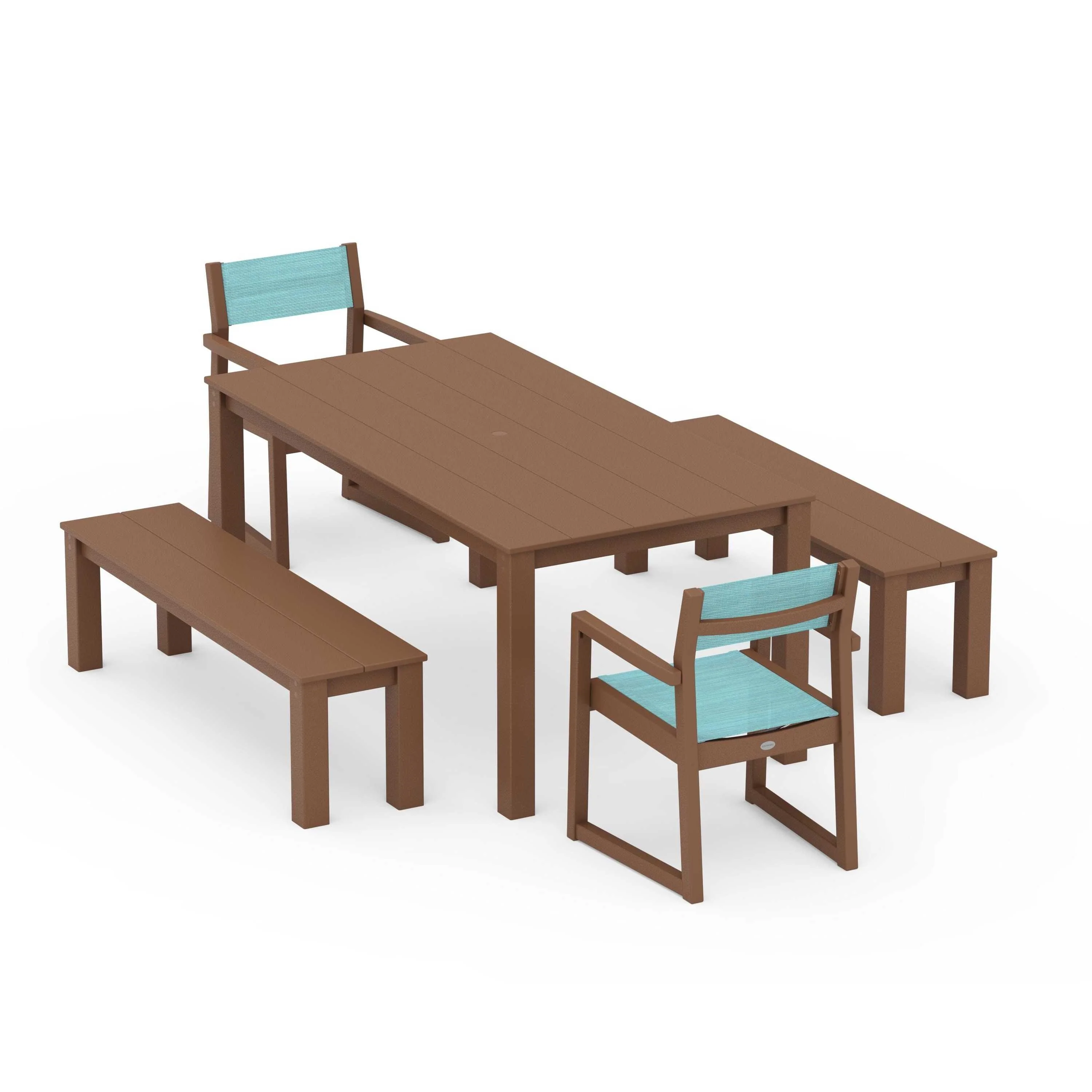 EDGE Sling Arm Chair 5-Piece Parsons Dining Set with Benches - Image 99
