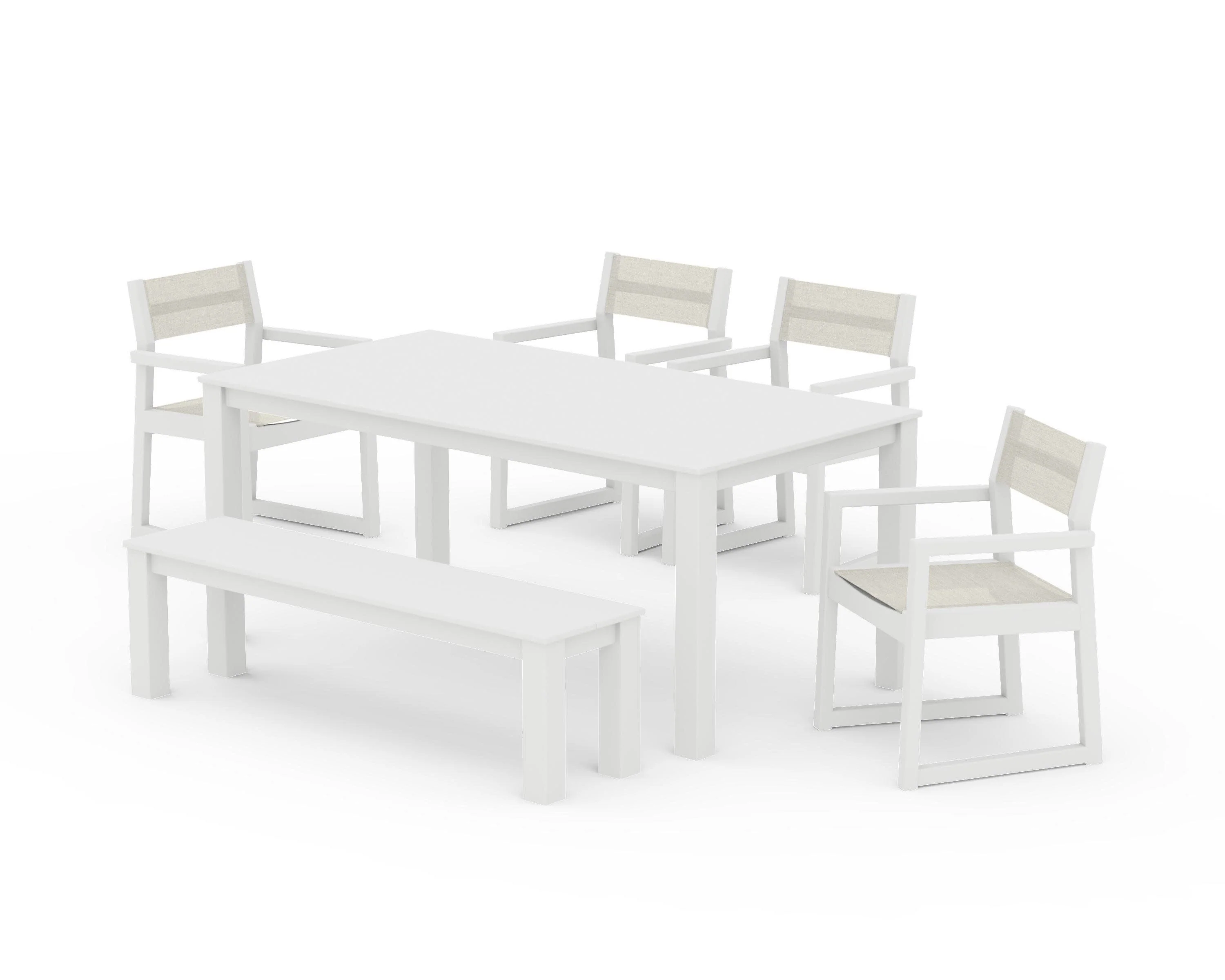 EDGE Sling Arm Chair 6-Piece Parsons Dining Set with Bench