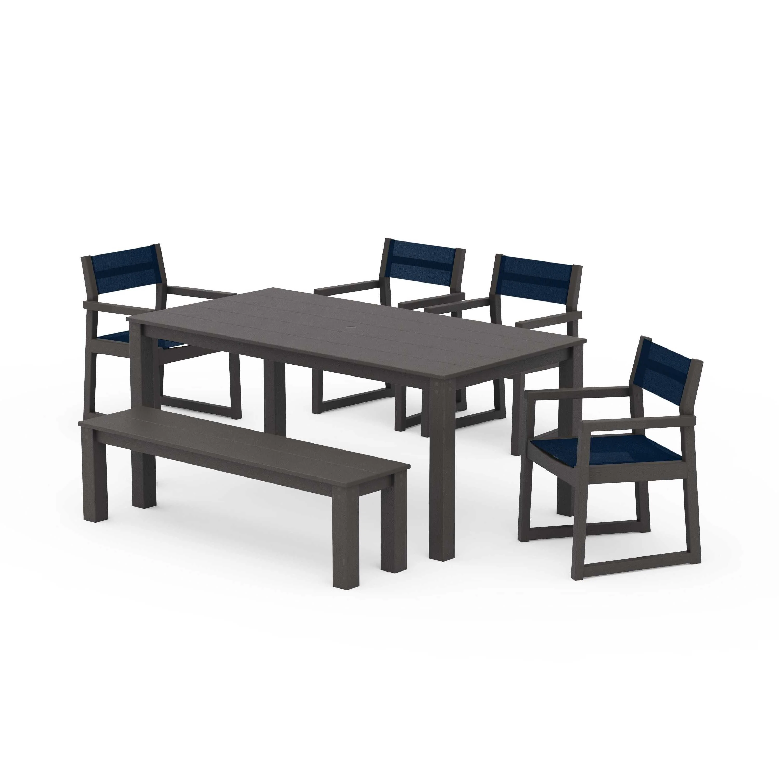 EDGE Sling Arm Chair 6-Piece Parsons Dining Set with Bench - Image 100