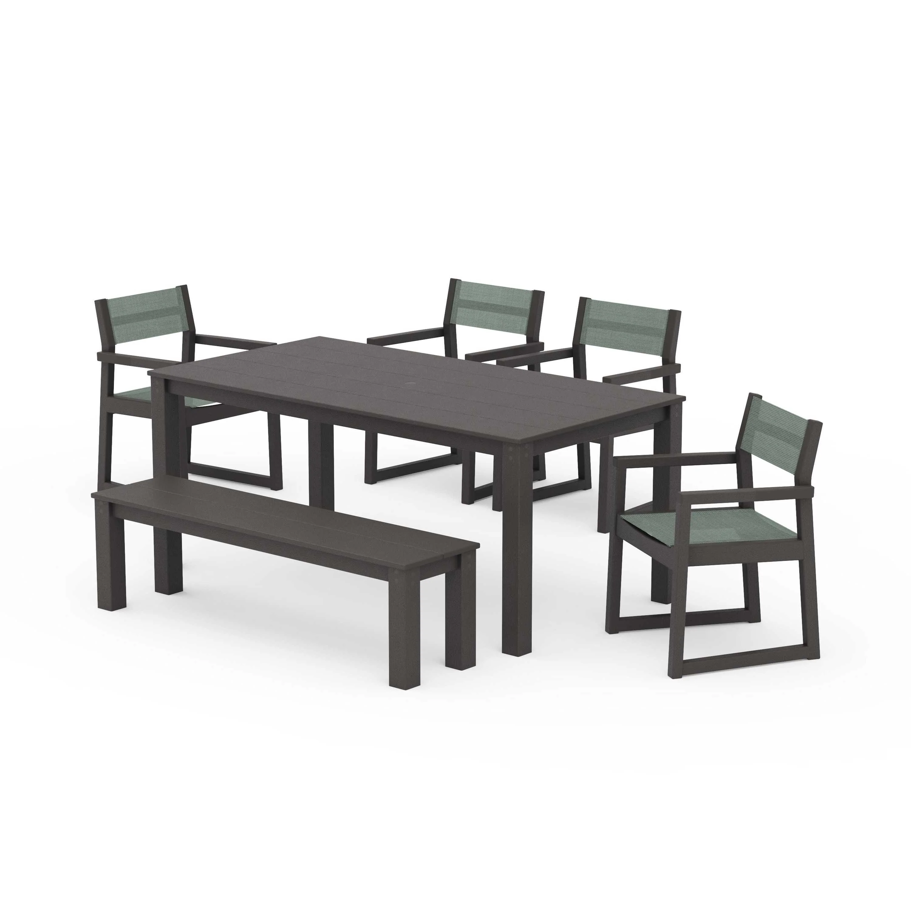 EDGE Sling Arm Chair 6-Piece Parsons Dining Set with Bench - Image 108