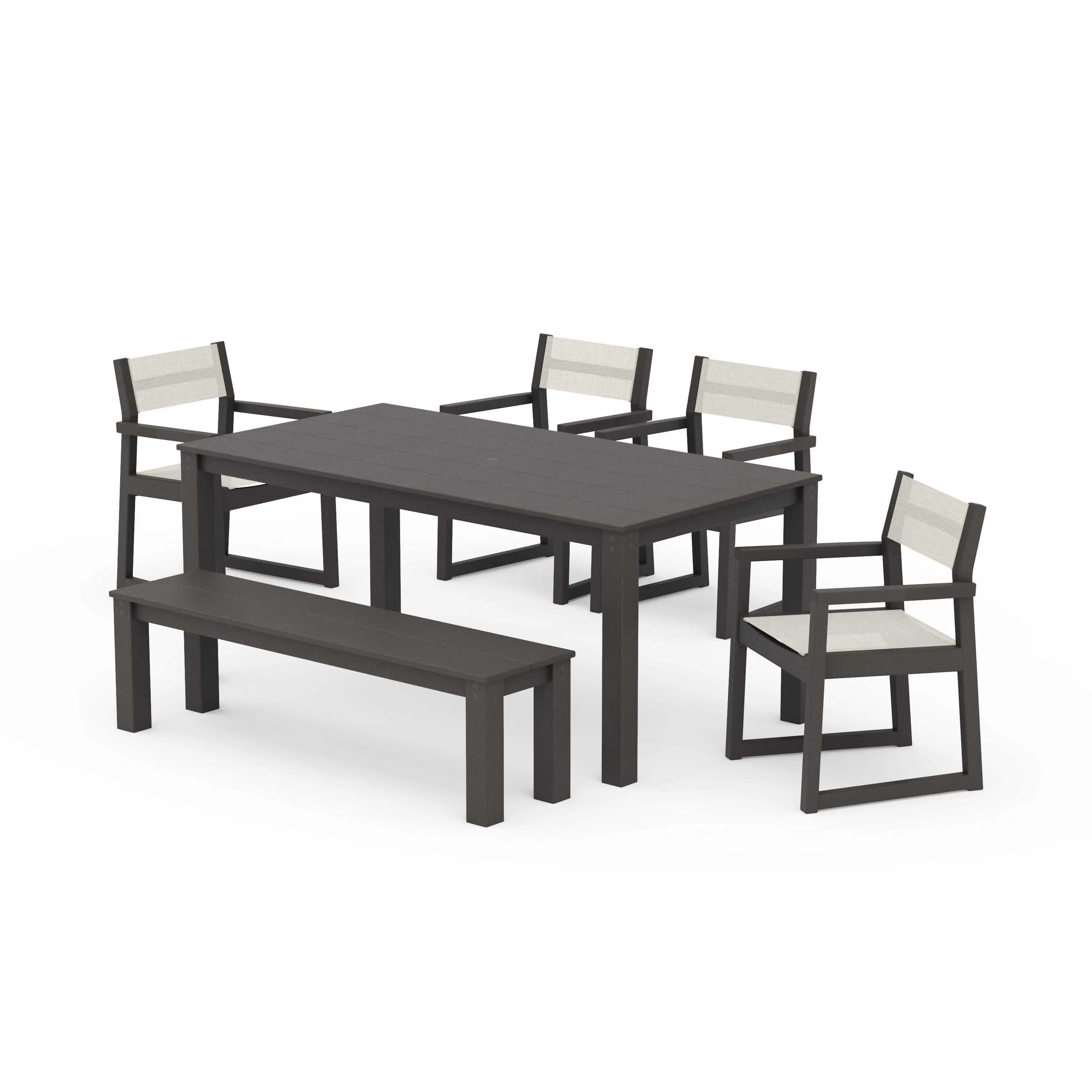EDGE Sling Arm Chair 6-Piece Parsons Dining Set with Bench - Image 109