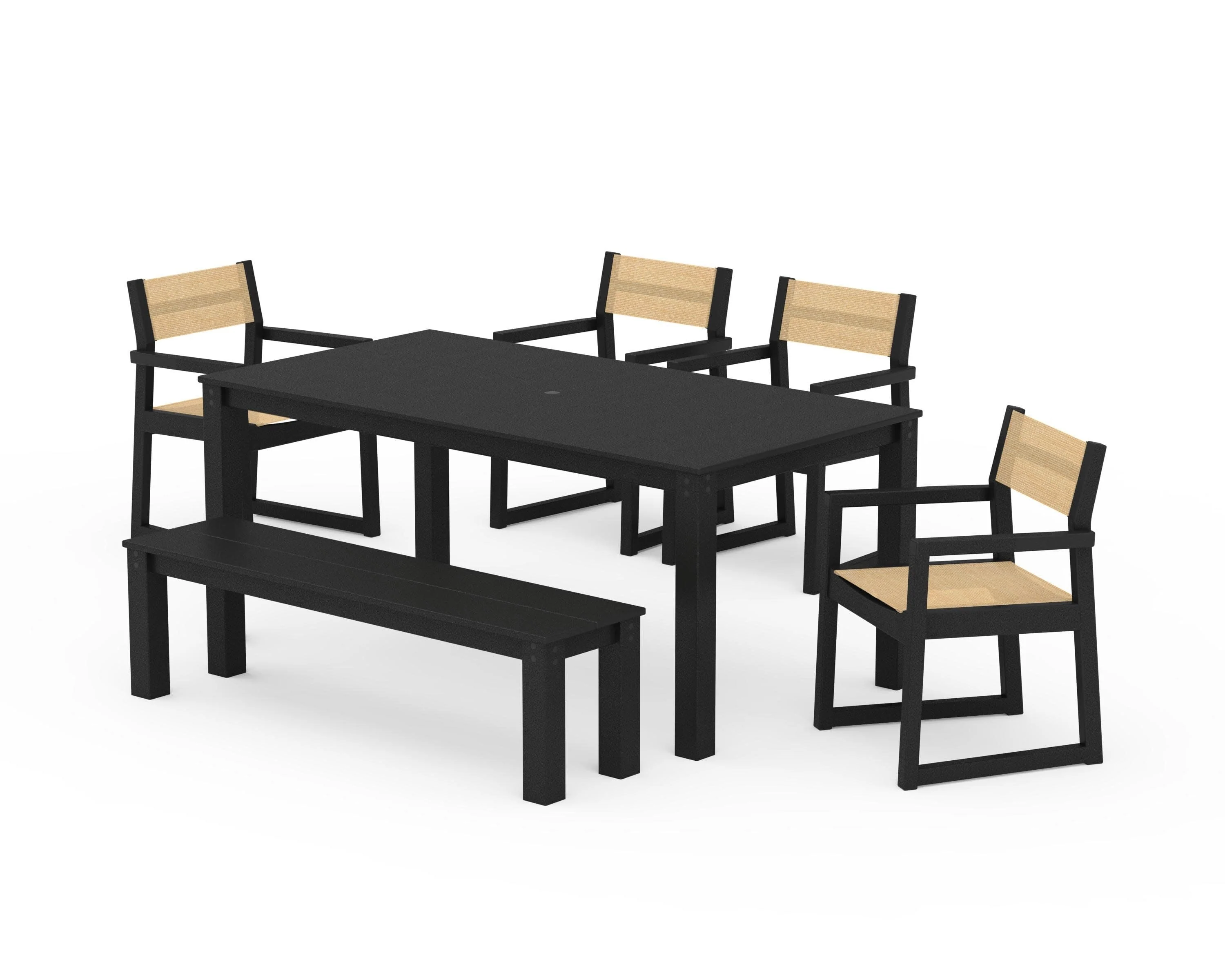 EDGE Sling Arm Chair 6-Piece Parsons Dining Set with Bench - Image 11