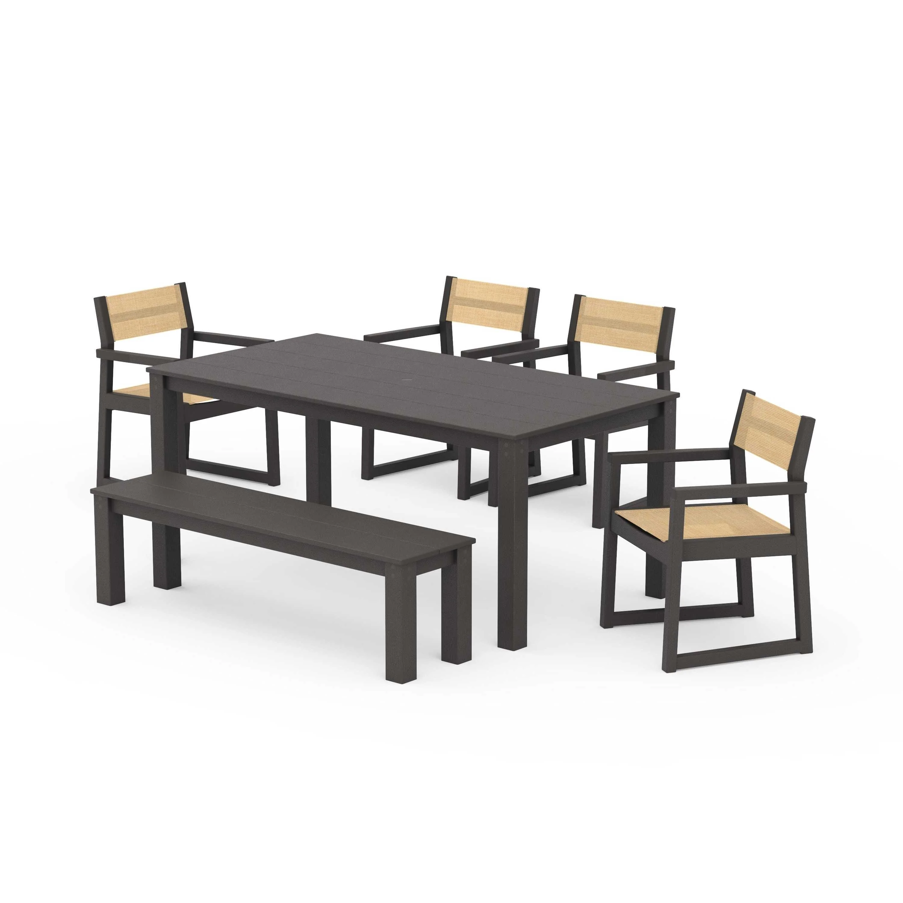 EDGE Sling Arm Chair 6-Piece Parsons Dining Set with Bench - Image 117