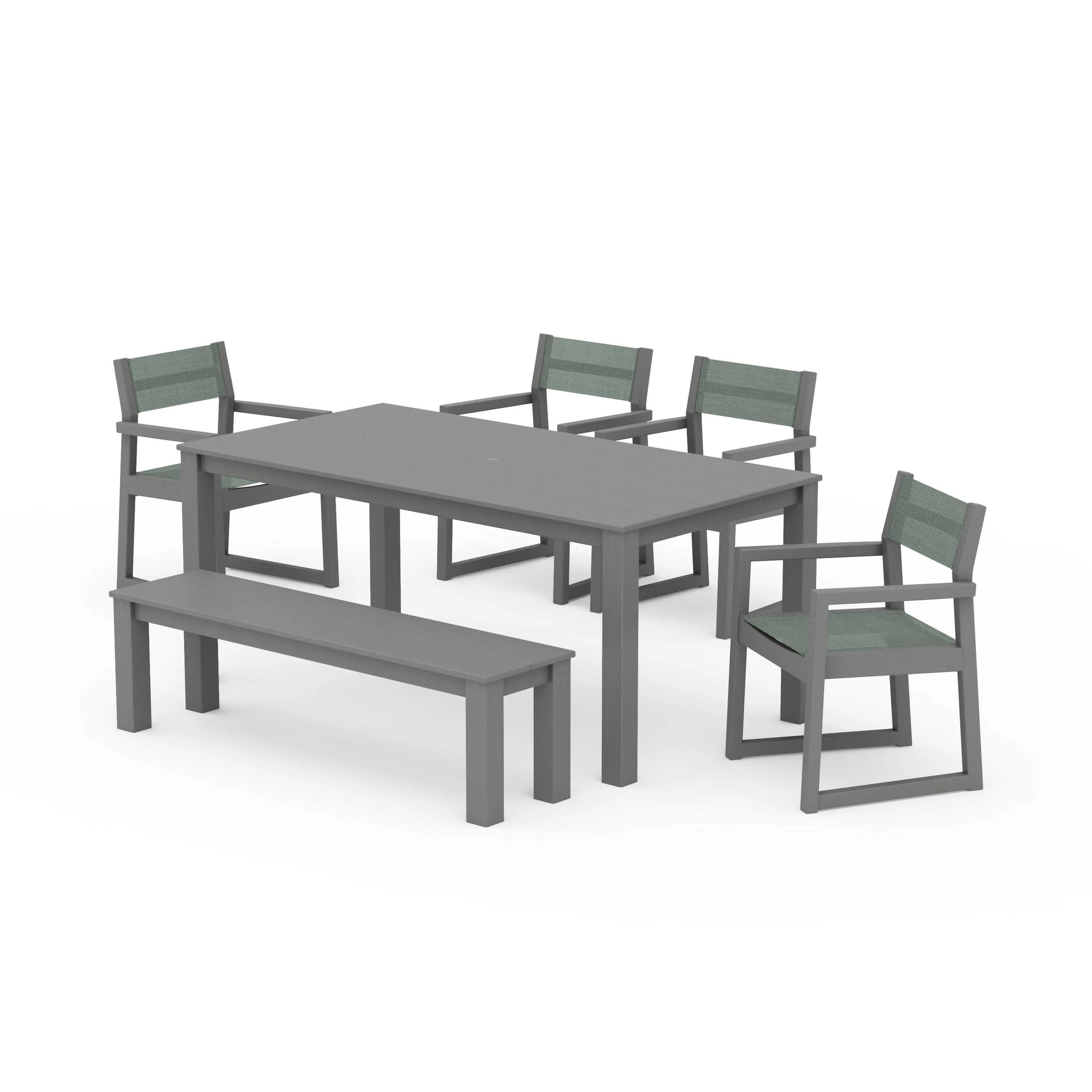 EDGE Sling Arm Chair 6-Piece Parsons Dining Set with Bench - Image 119