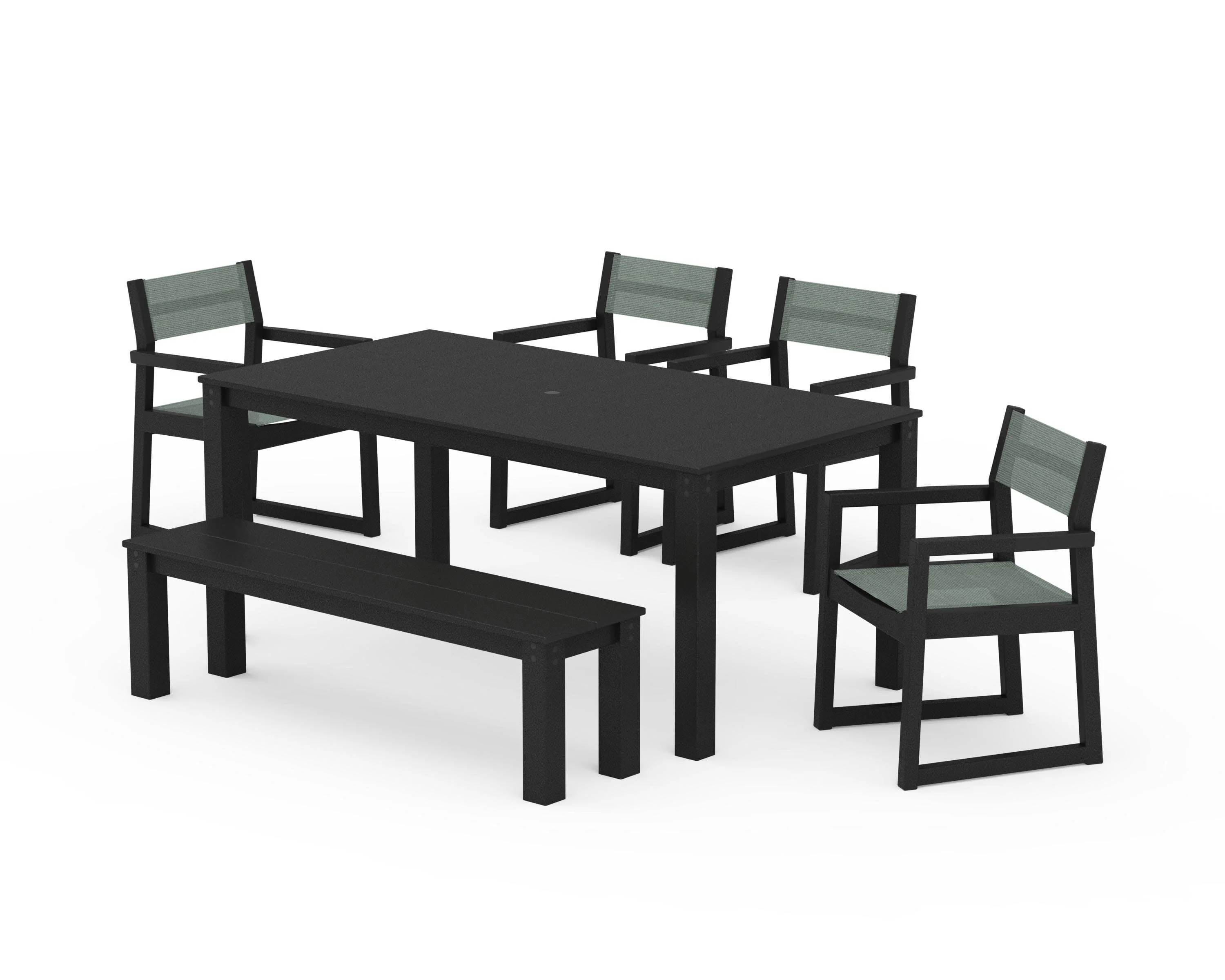 EDGE Sling Arm Chair 6-Piece Parsons Dining Set with Bench - Image 12