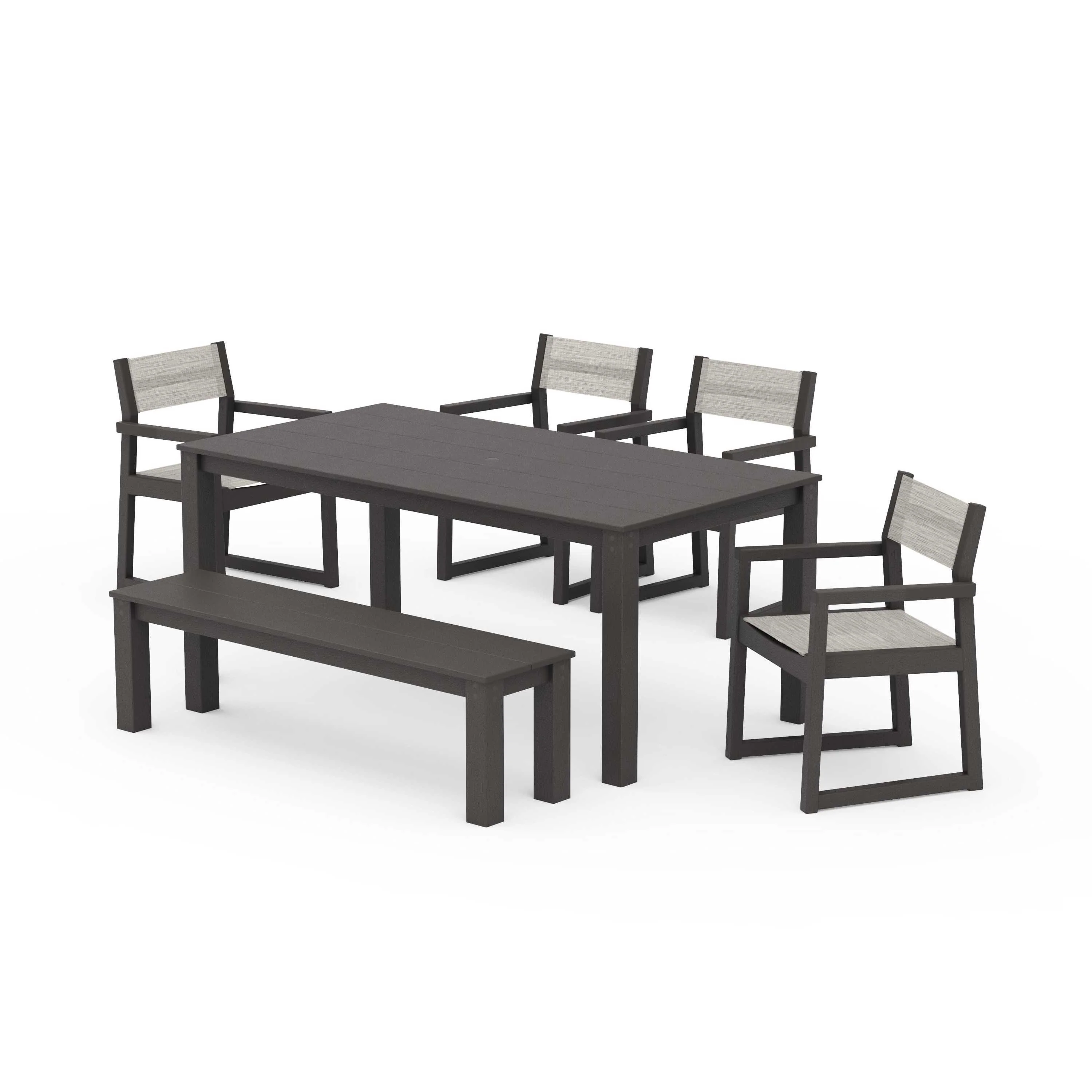 EDGE Sling Arm Chair 6-Piece Parsons Dining Set with Bench - Image 123