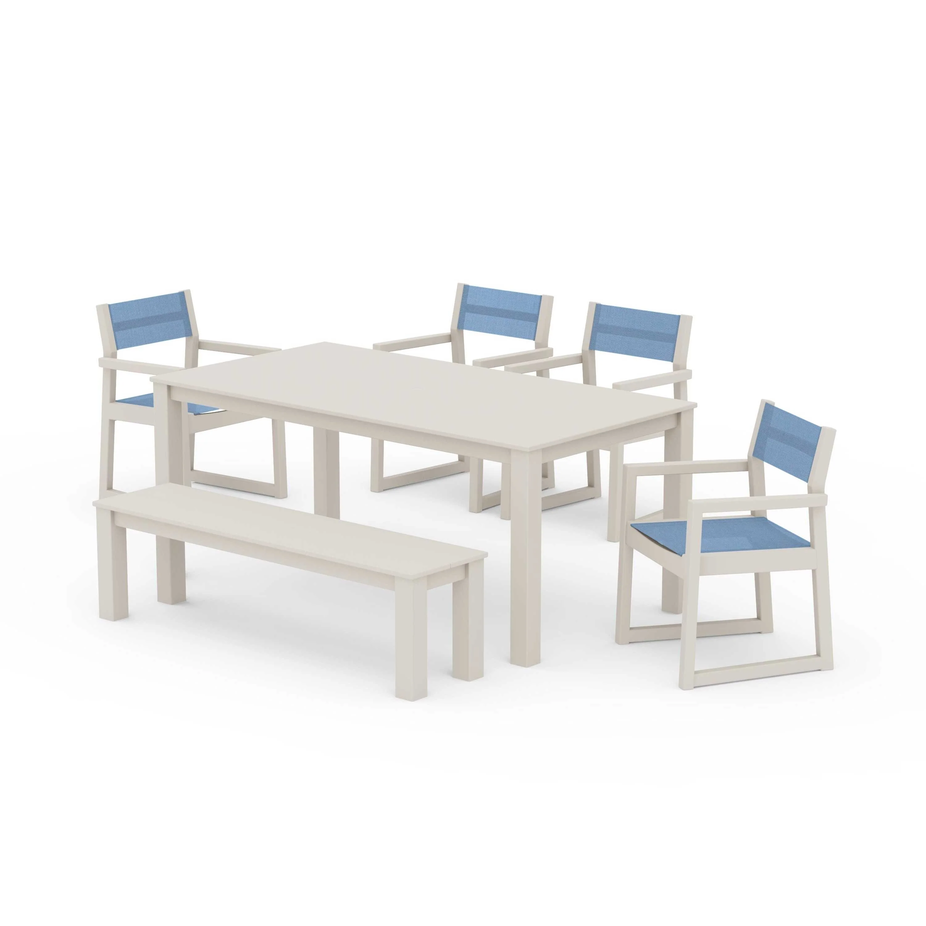EDGE Sling Arm Chair 6-Piece Parsons Dining Set with Bench - Image 131