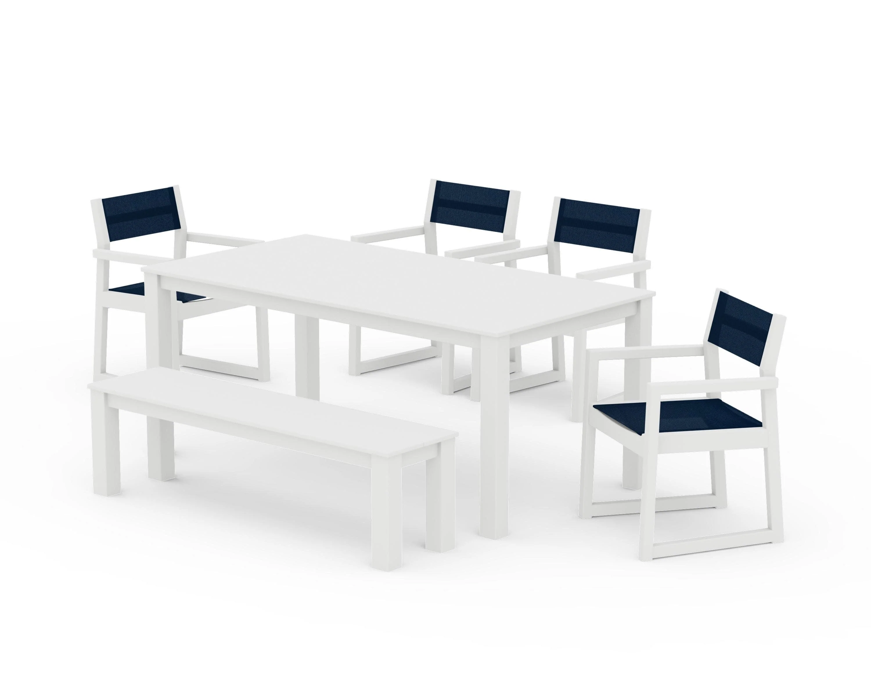 EDGE Sling Arm Chair 6-Piece Parsons Dining Set with Bench - Image 25