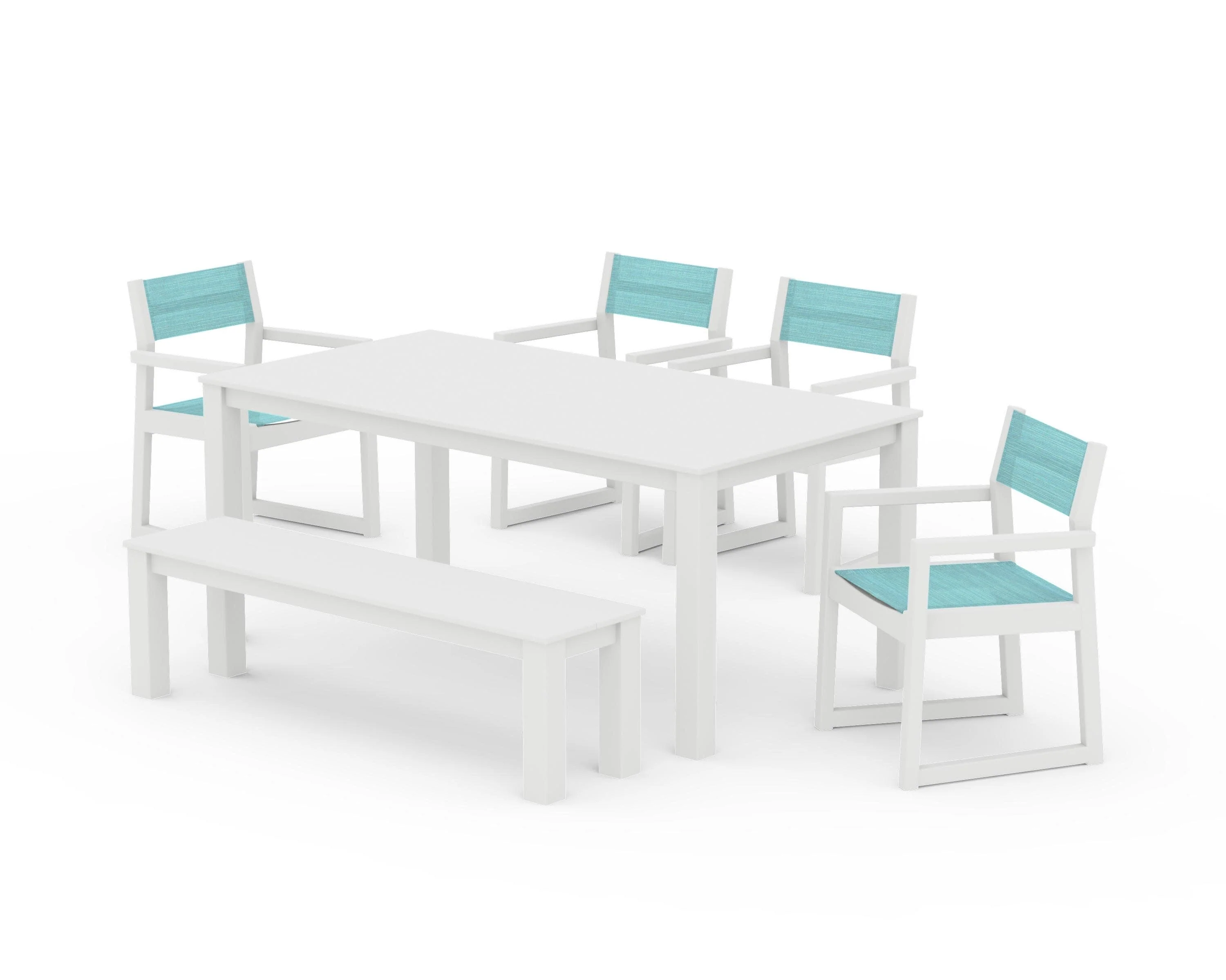 EDGE Sling Arm Chair 6-Piece Parsons Dining Set with Bench - Image 30