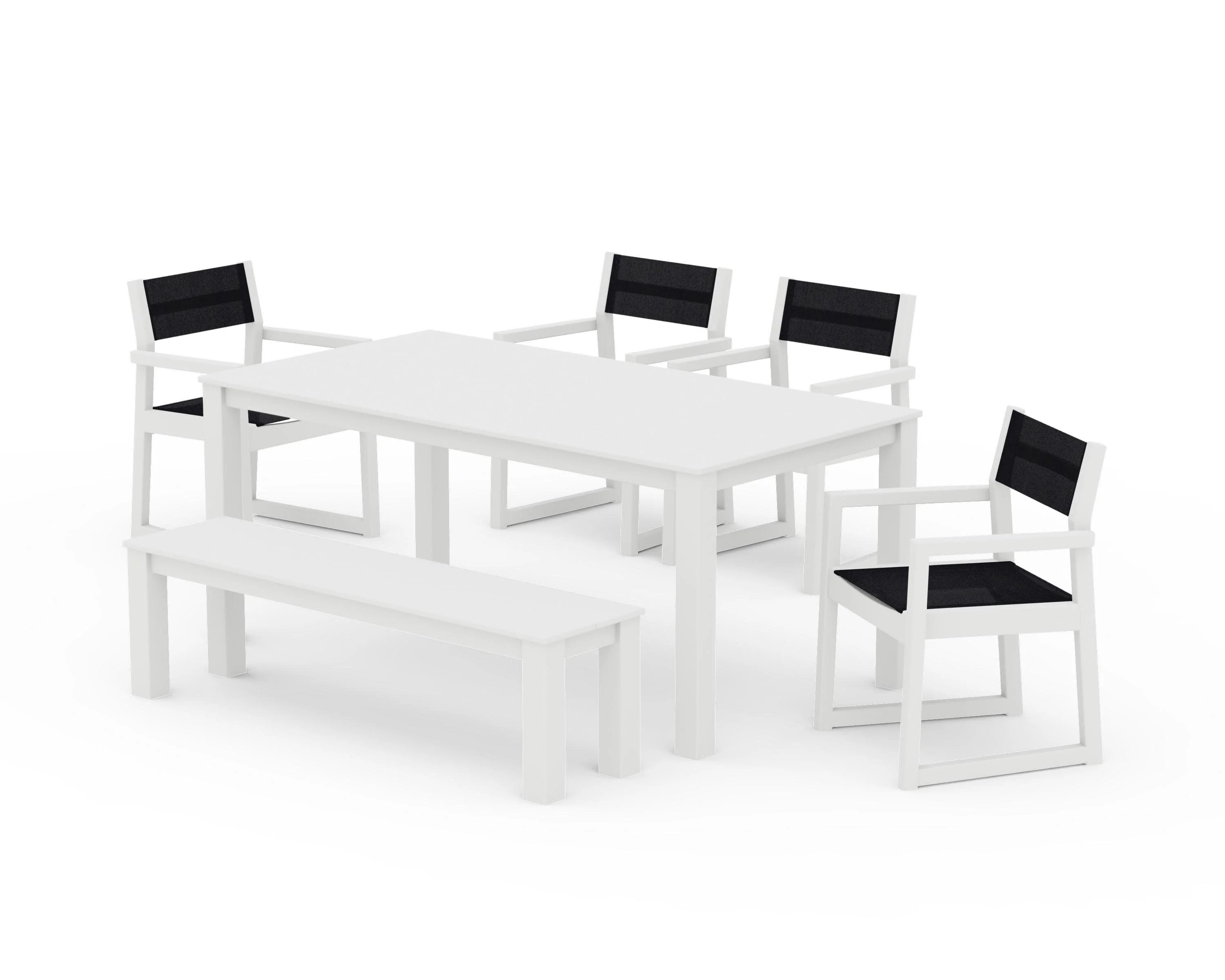EDGE Sling Arm Chair 6-Piece Parsons Dining Set with Bench - Image 31
