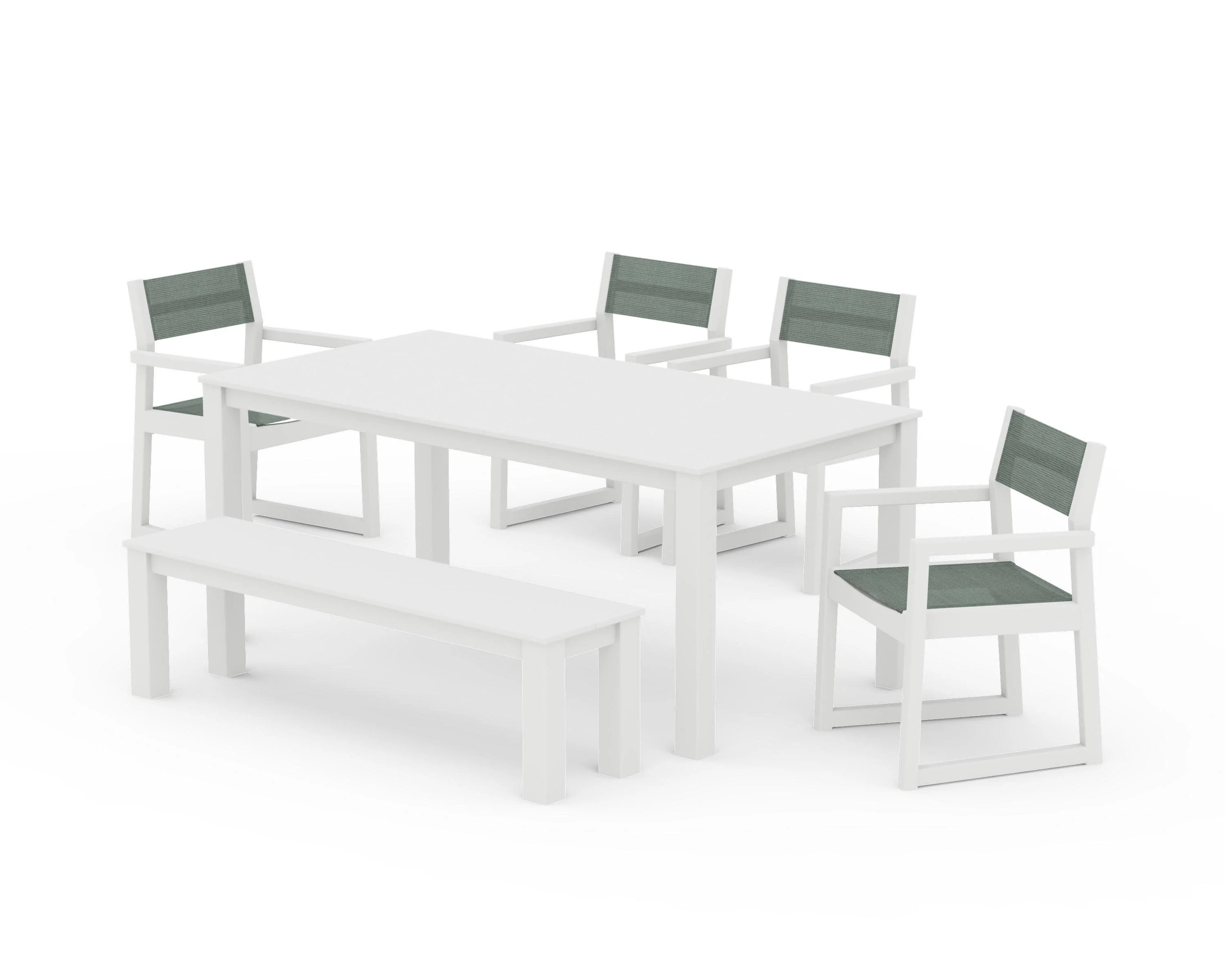 EDGE Sling Arm Chair 6-Piece Parsons Dining Set with Bench - Image 33