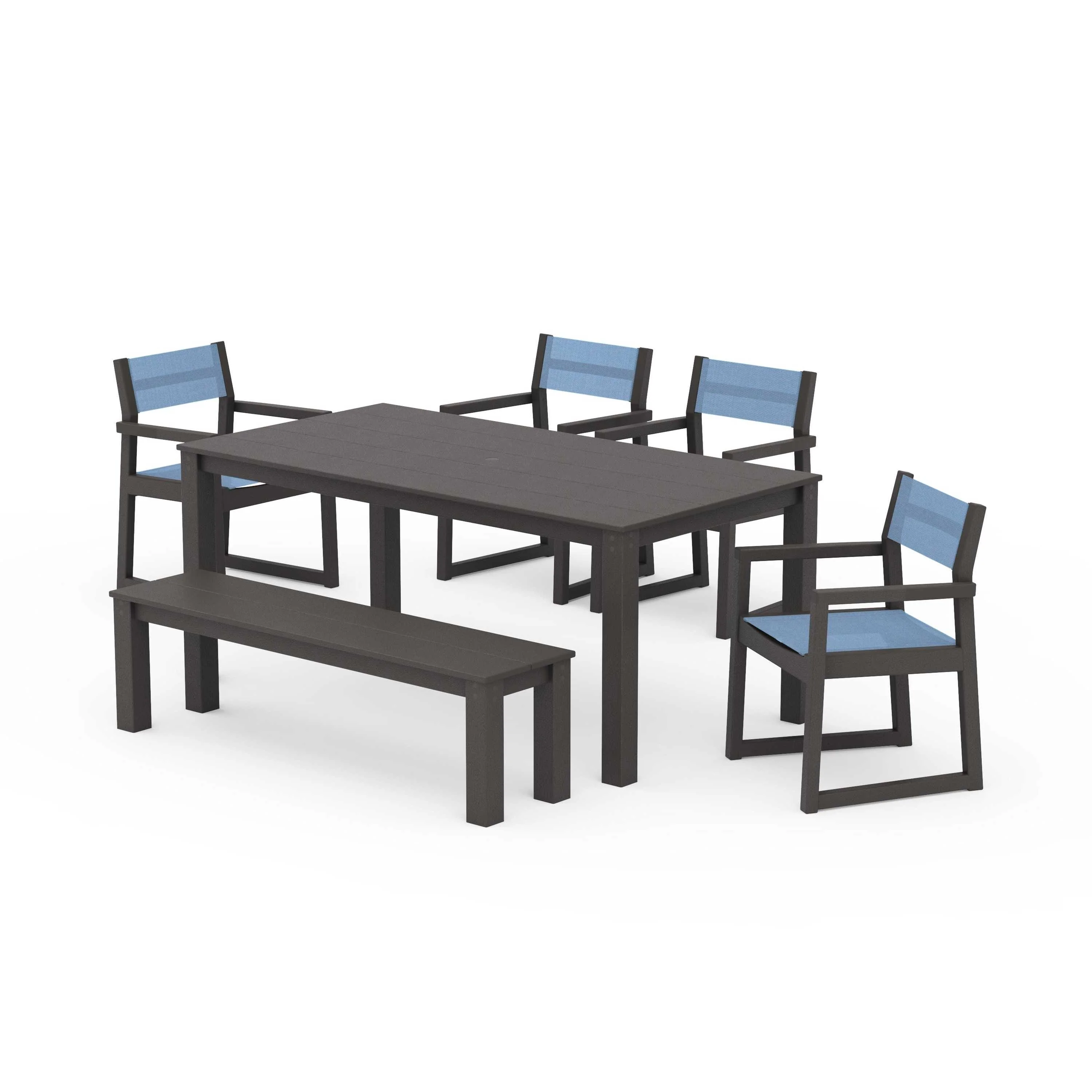 EDGE Sling Arm Chair 6-Piece Parsons Dining Set with Bench - Image 34
