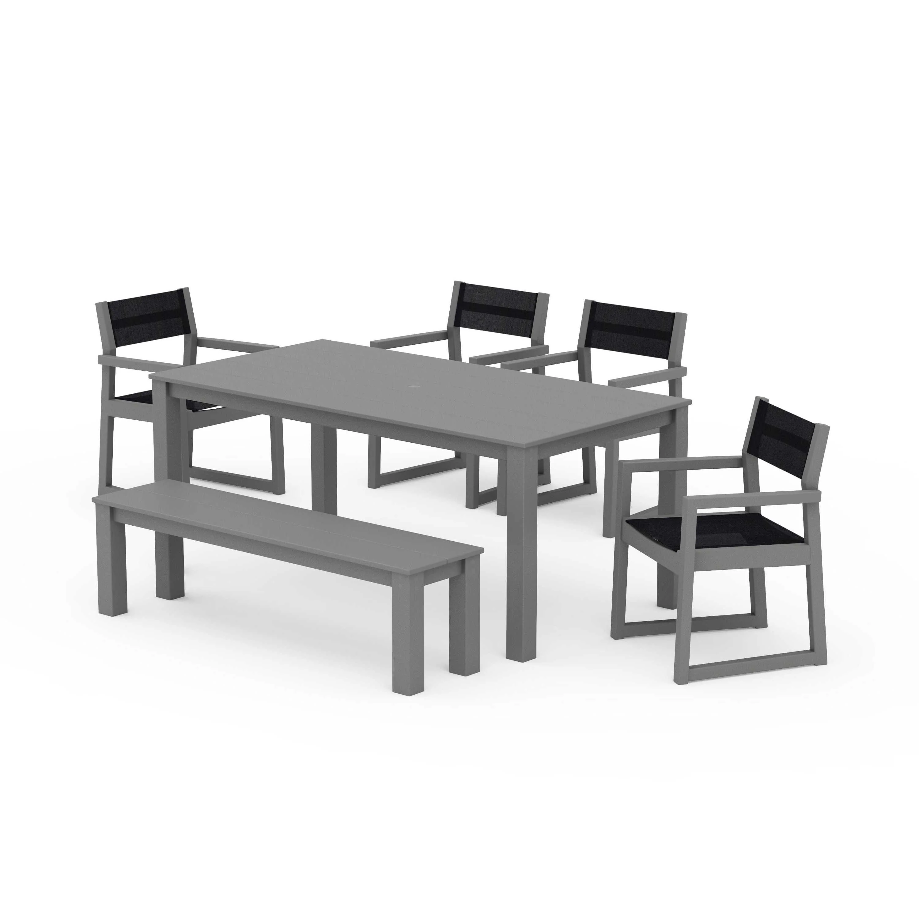 EDGE Sling Arm Chair 6-Piece Parsons Dining Set with Bench - Image 36