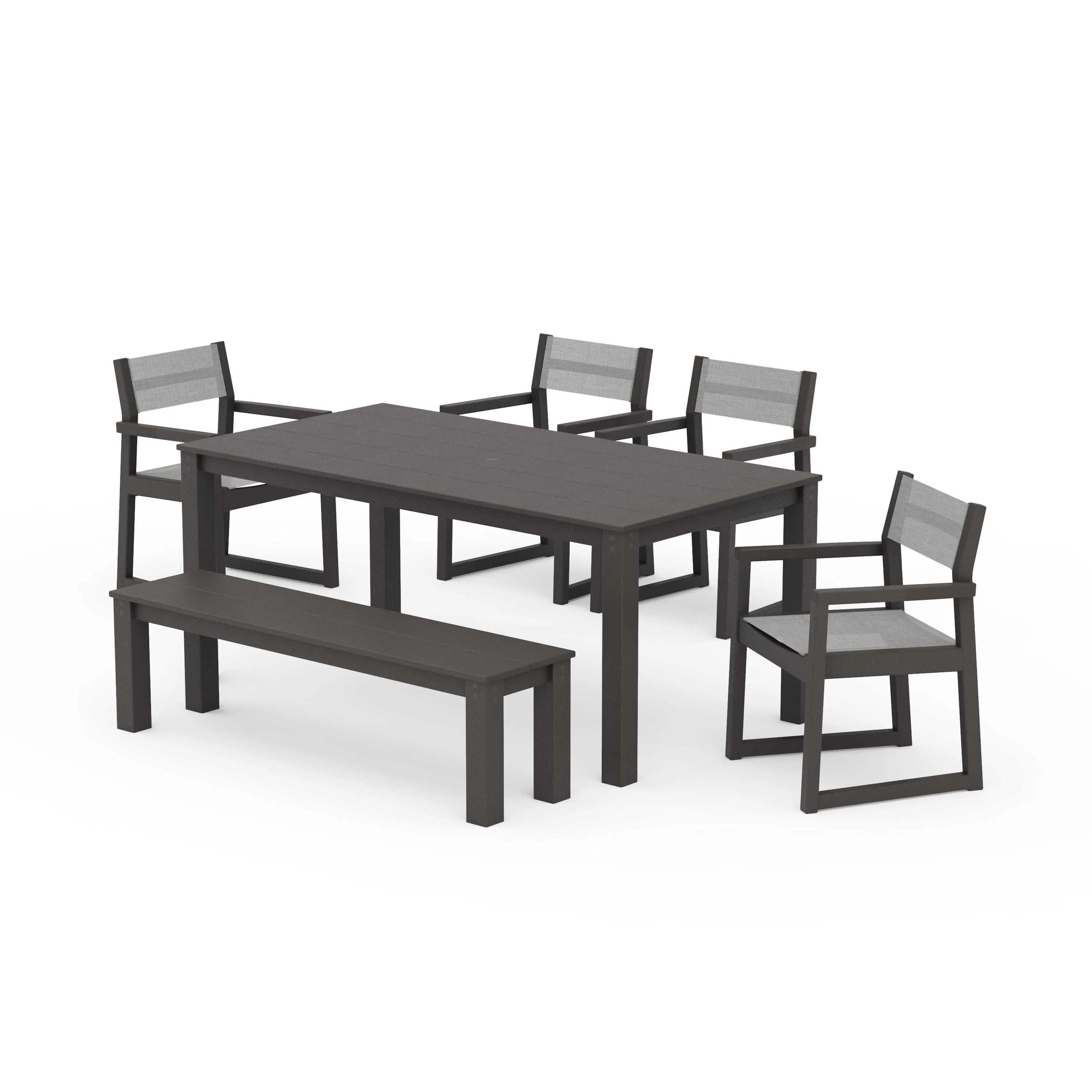 EDGE Sling Arm Chair 6-Piece Parsons Dining Set with Bench - Image 37