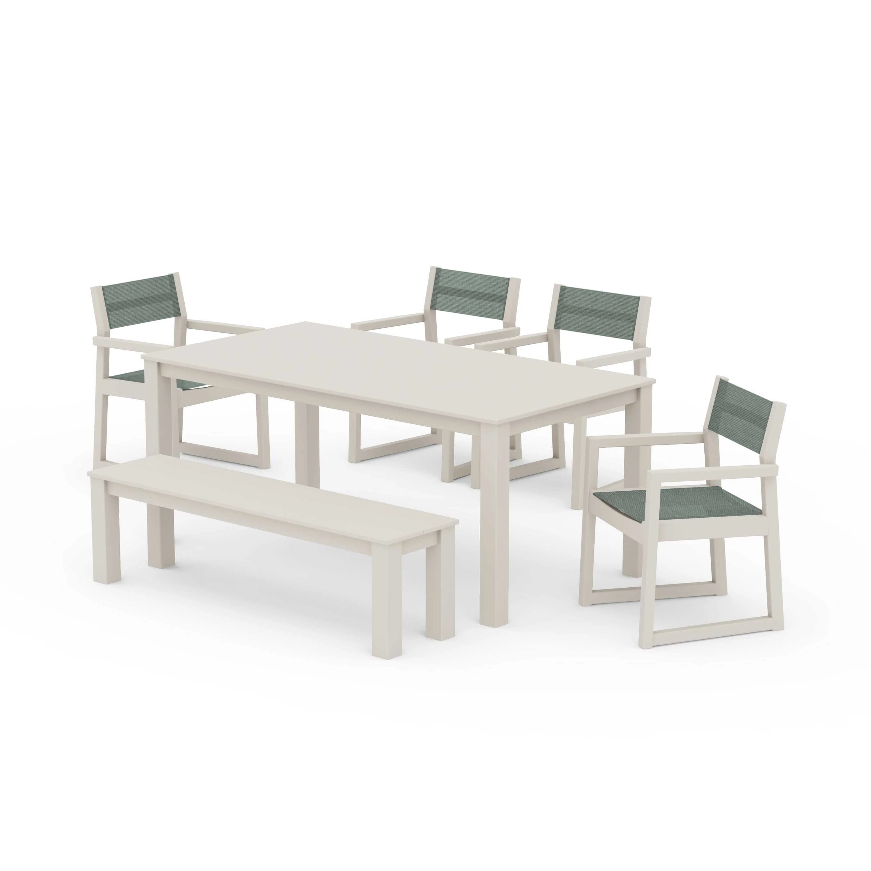 EDGE Sling Arm Chair 6-Piece Parsons Dining Set with Bench - Image 38