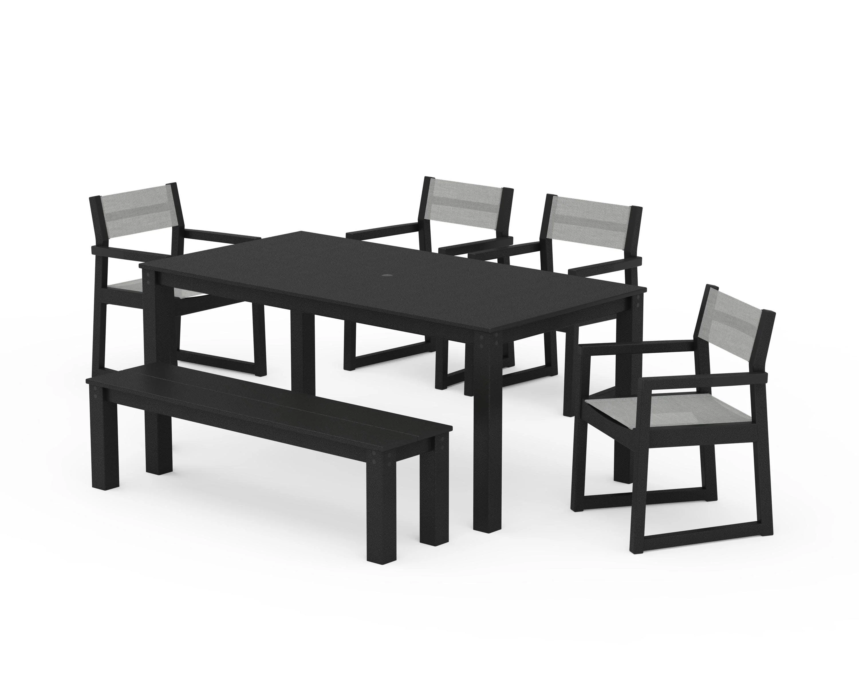 EDGE Sling Arm Chair 6-Piece Parsons Dining Set with Bench - Image 4