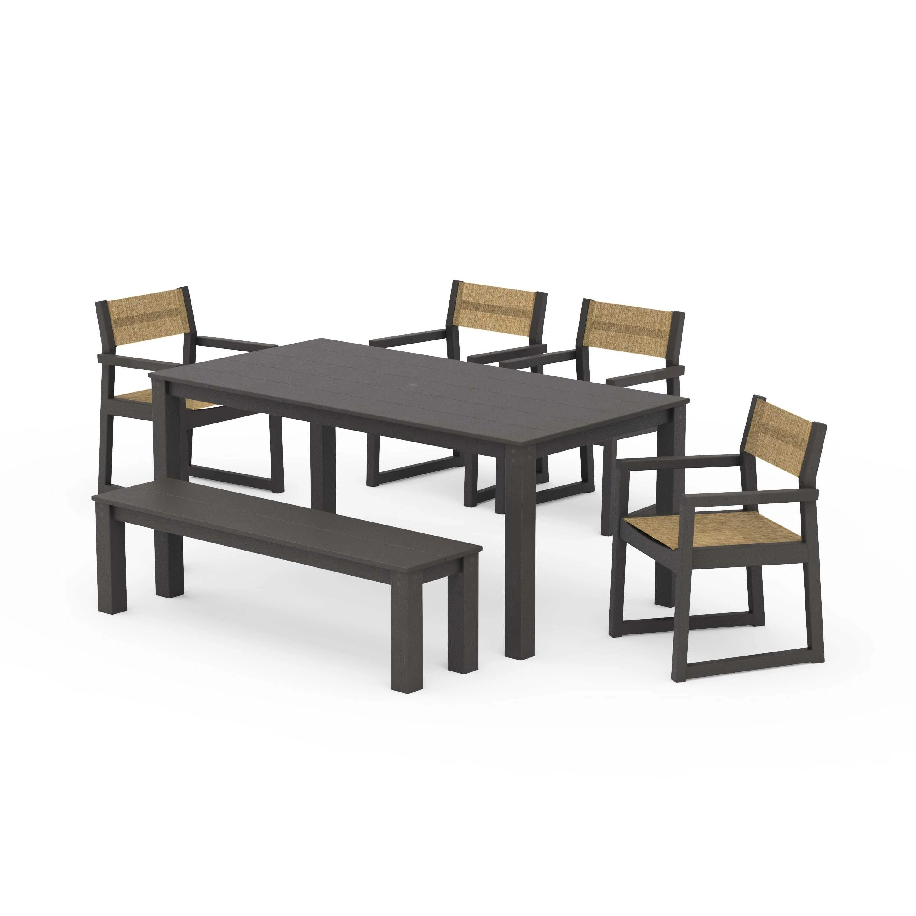 EDGE Sling Arm Chair 6-Piece Parsons Dining Set with Bench - Image 41