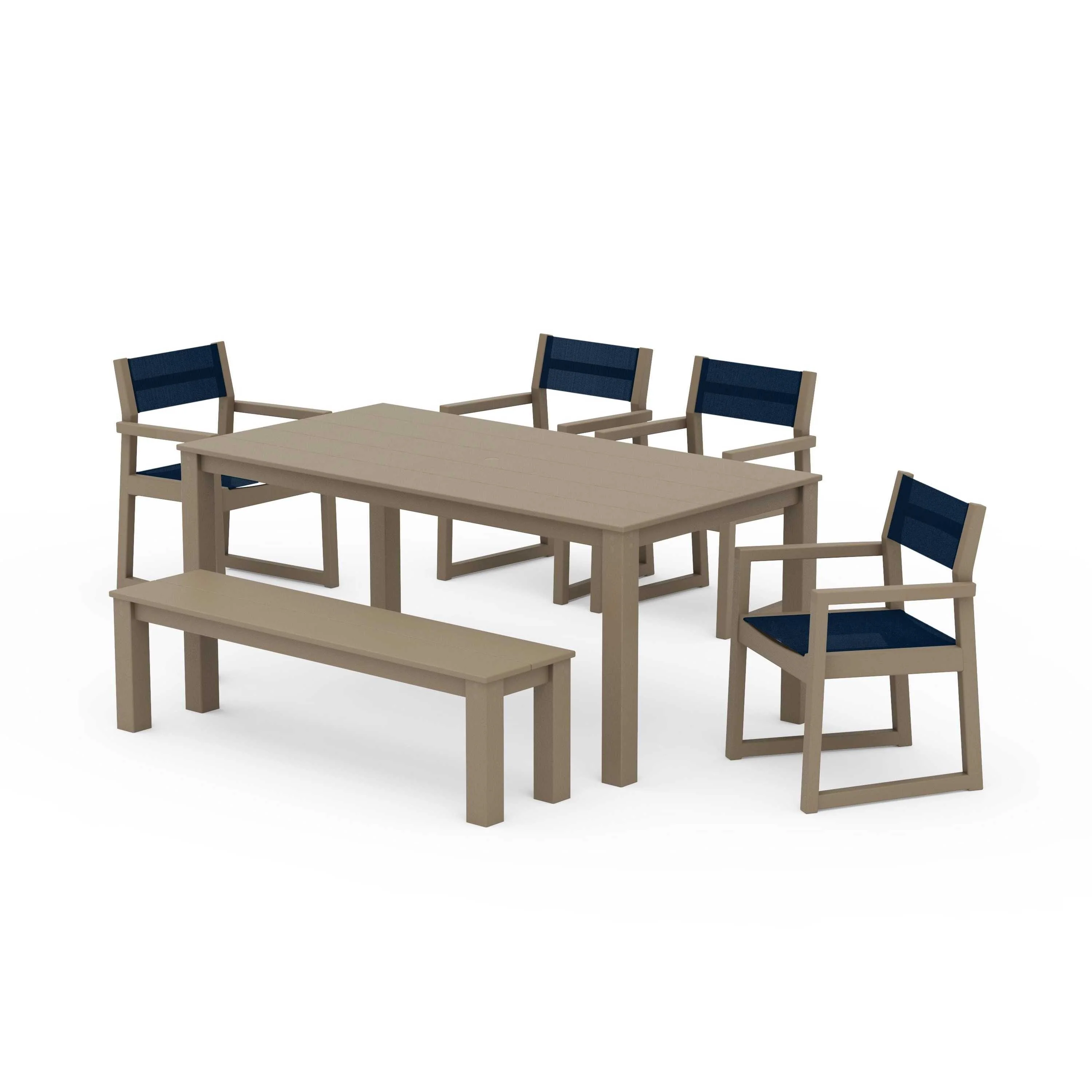 EDGE Sling Arm Chair 6-Piece Parsons Dining Set with Bench - Image 46
