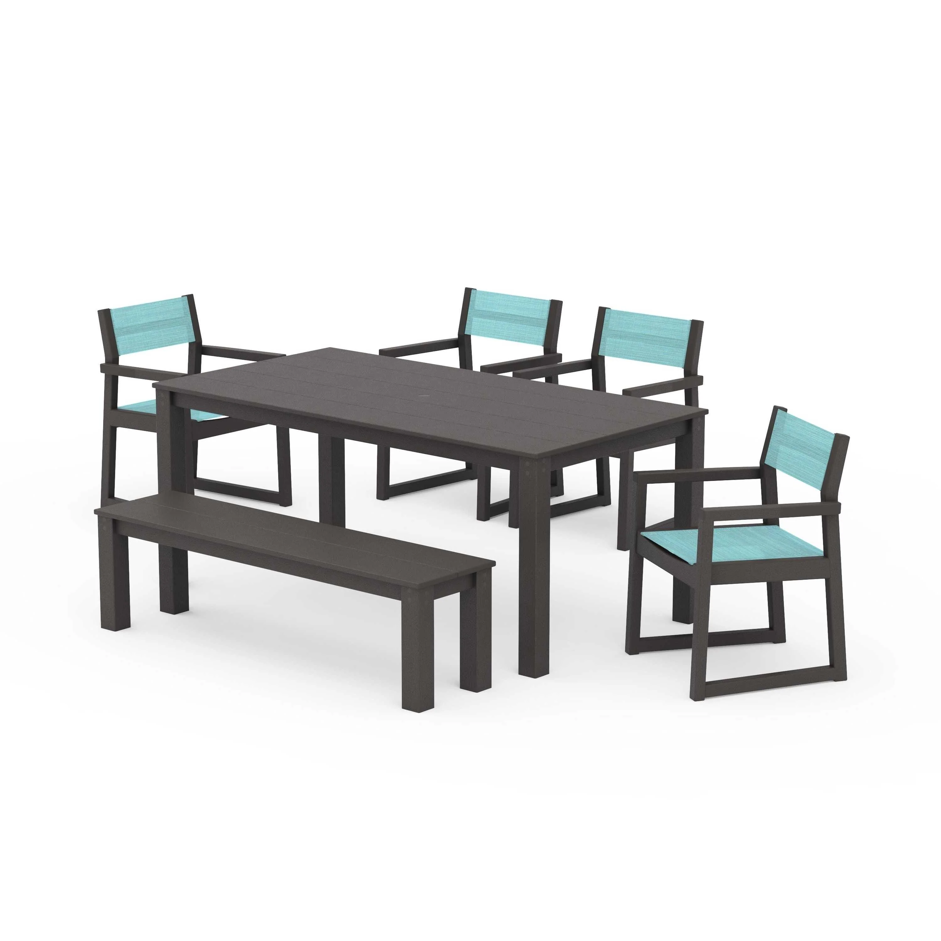 EDGE Sling Arm Chair 6-Piece Parsons Dining Set with Bench - Image 52