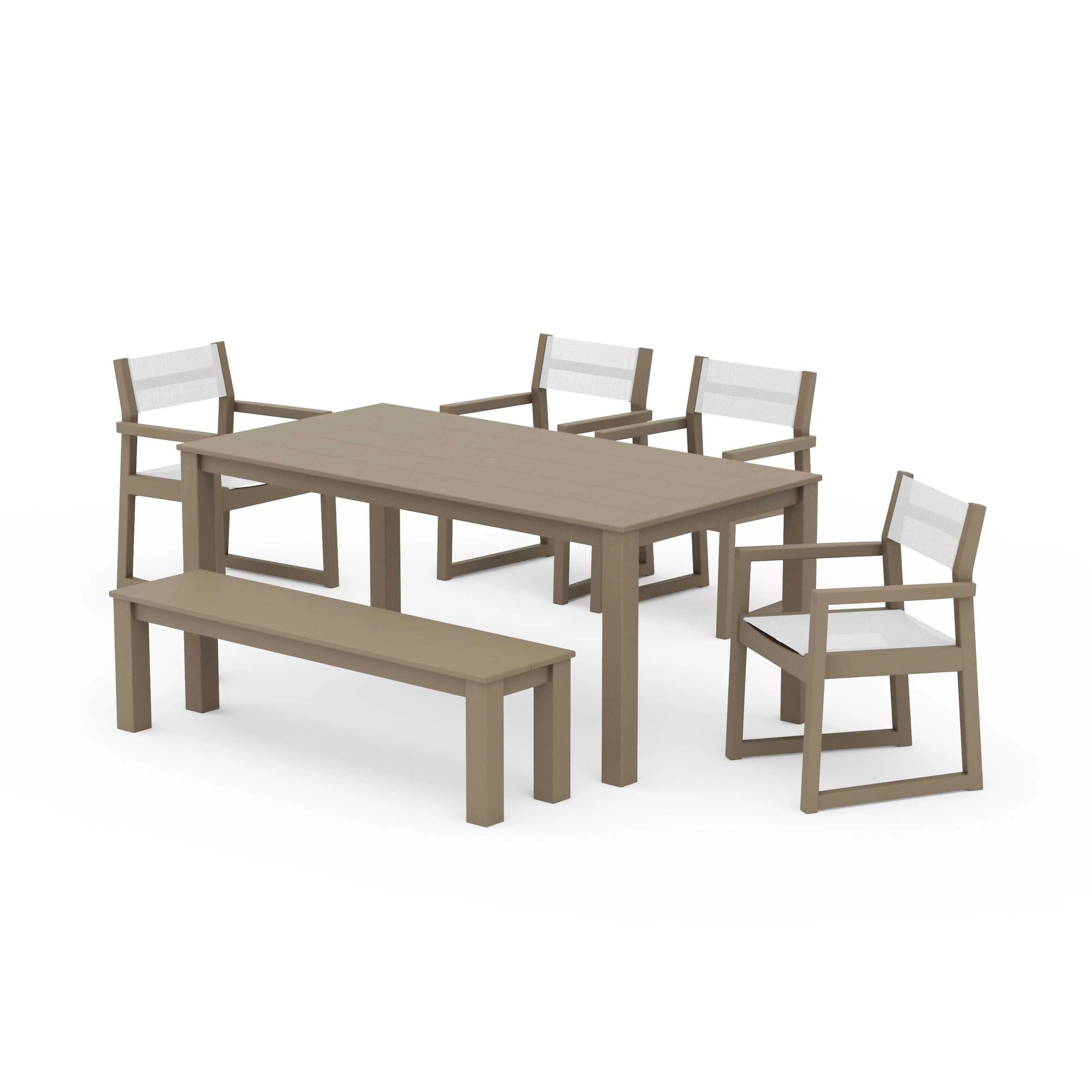 EDGE Sling Arm Chair 6-Piece Parsons Dining Set with Bench - Image 56