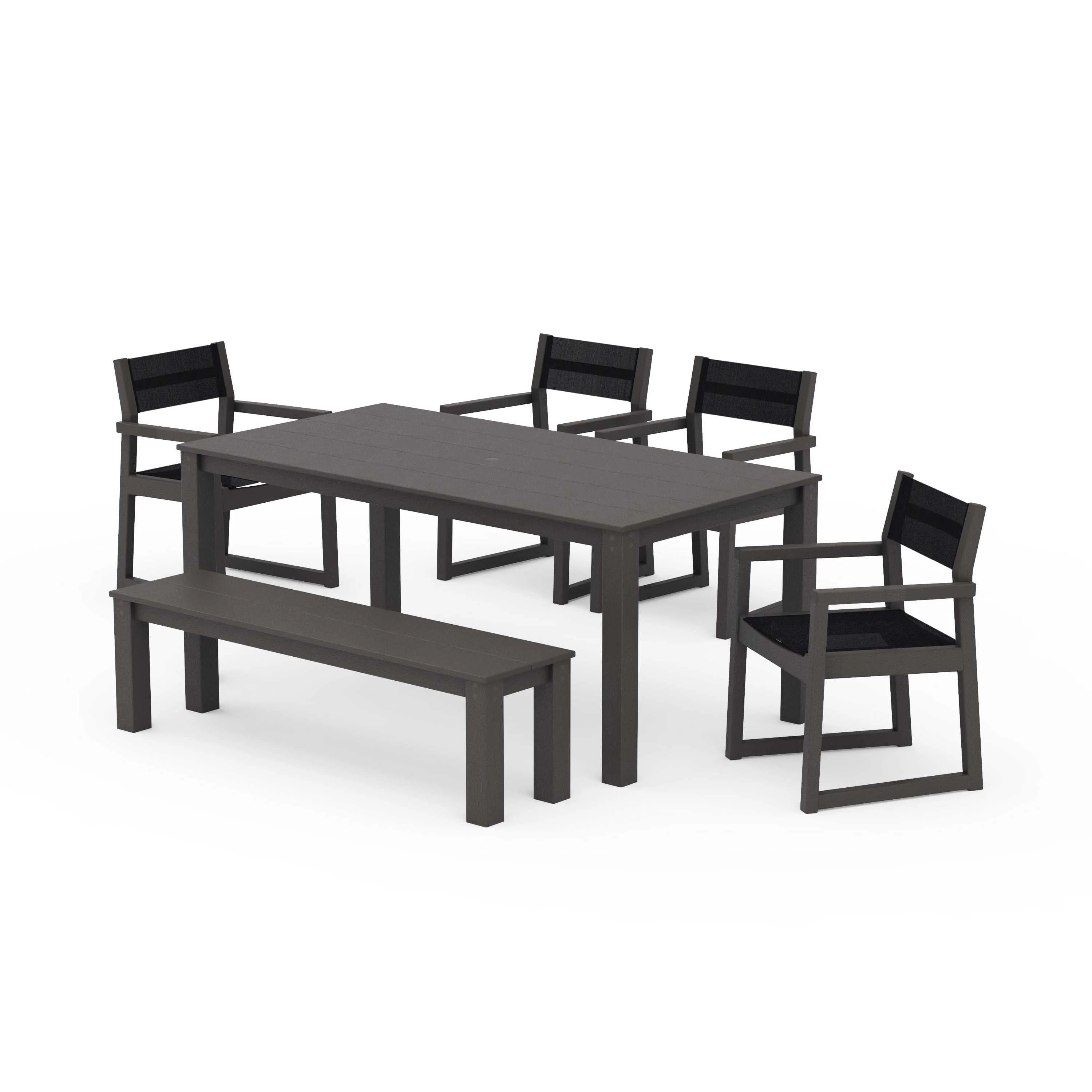 EDGE Sling Arm Chair 6-Piece Parsons Dining Set with Bench - Image 60