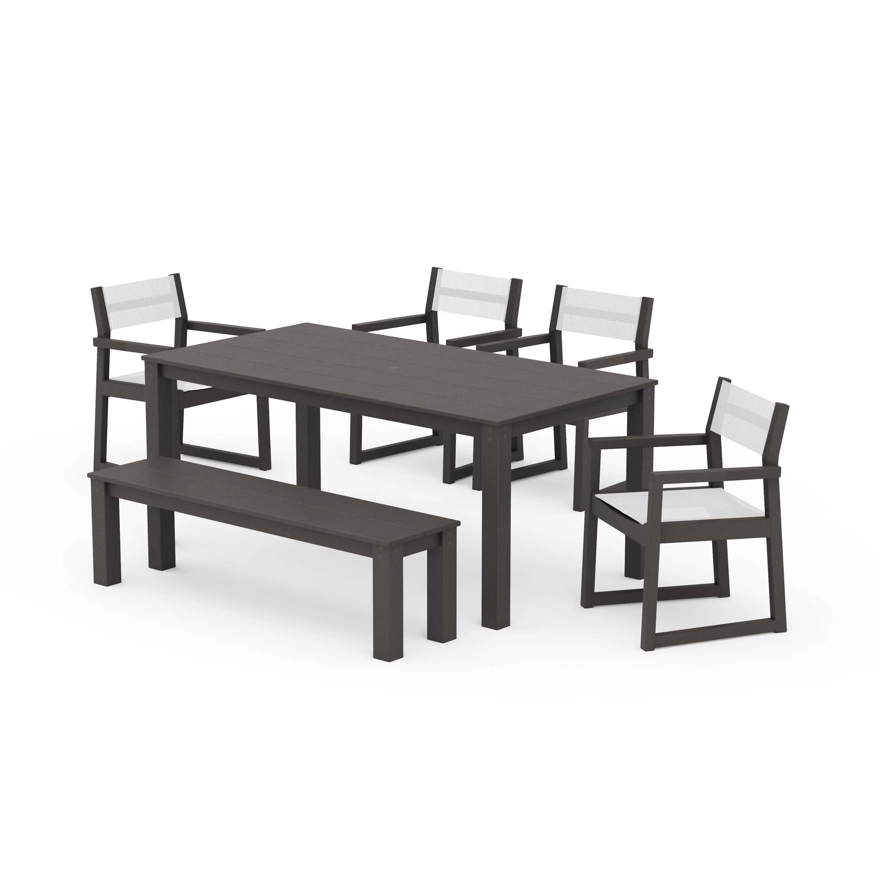 EDGE Sling Arm Chair 6-Piece Parsons Dining Set with Bench - Image 65