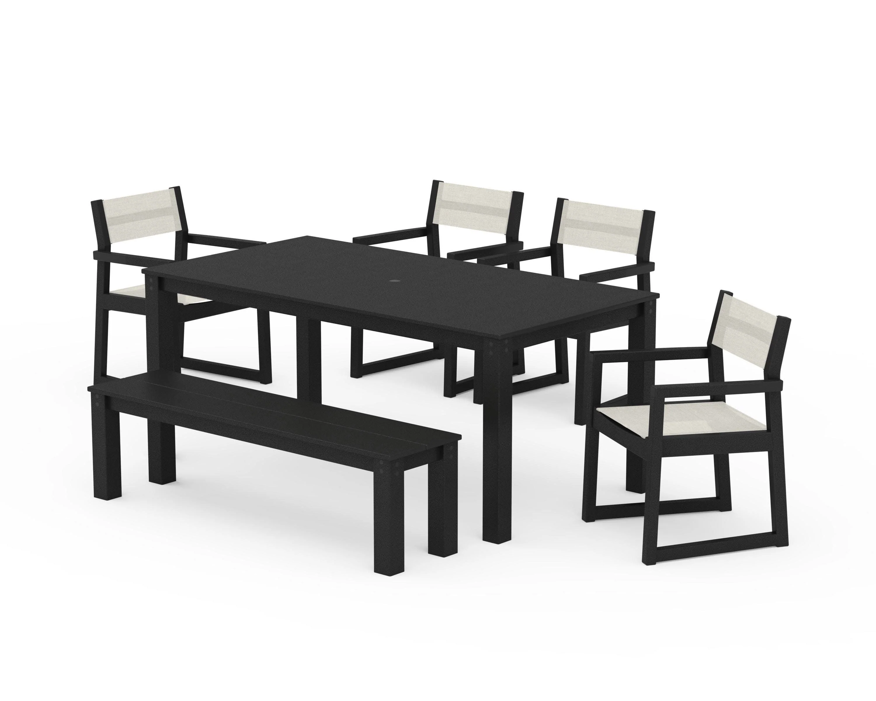 EDGE Sling Arm Chair 6-Piece Parsons Dining Set with Bench - Image 7