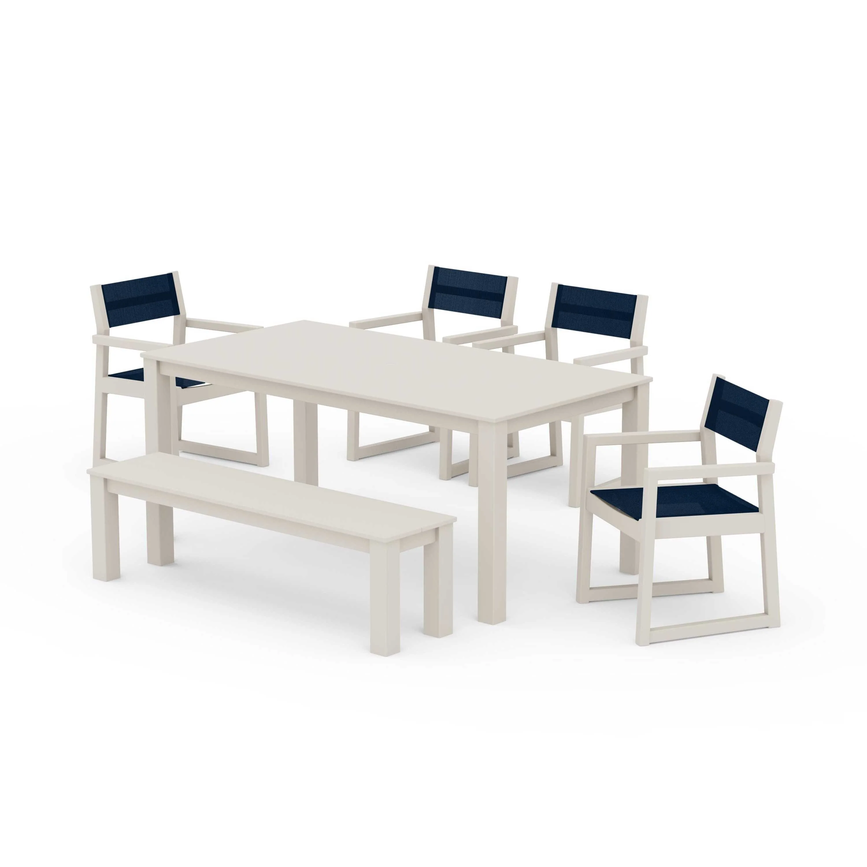 EDGE Sling Arm Chair 6-Piece Parsons Dining Set with Bench - Image 73