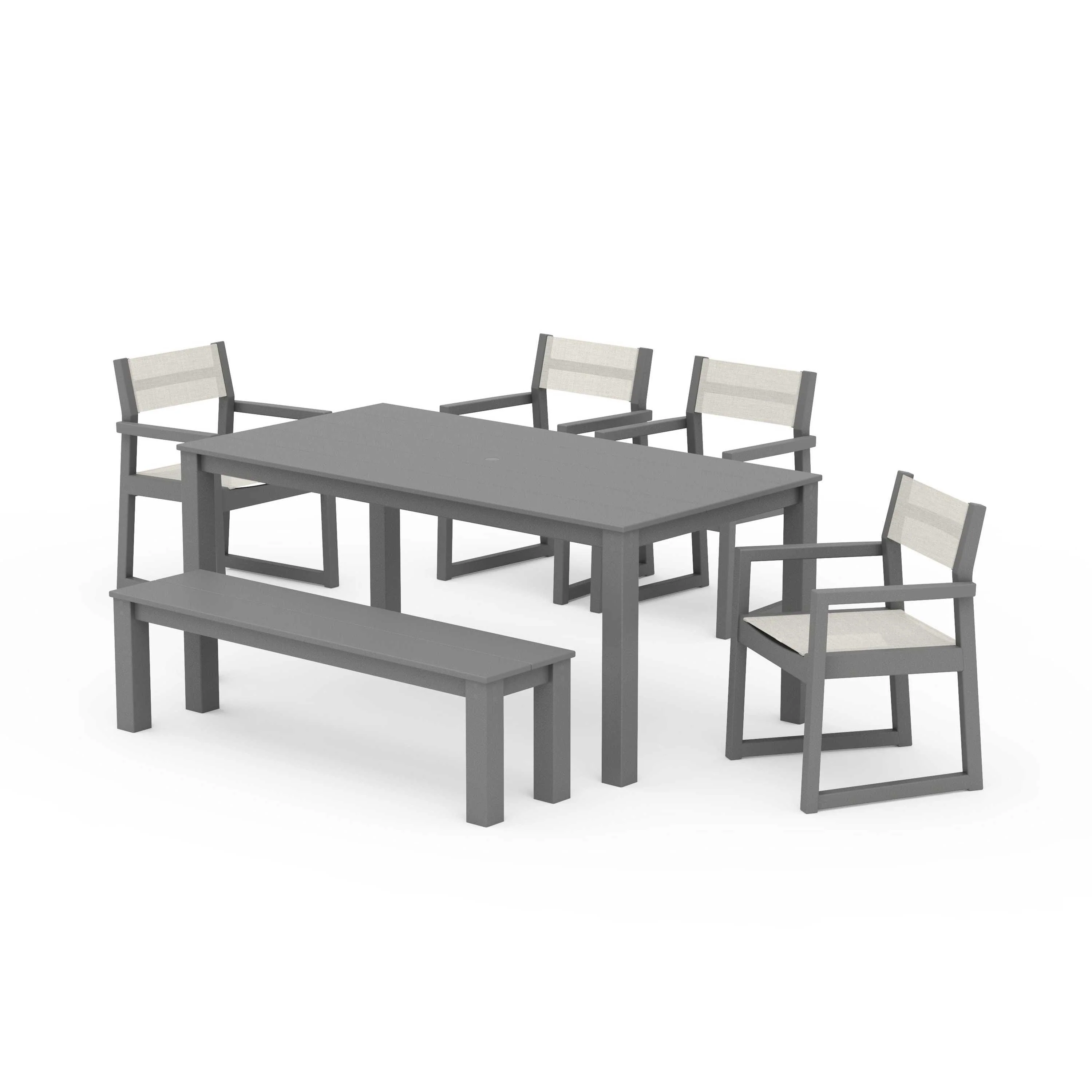 EDGE Sling Arm Chair 6-Piece Parsons Dining Set with Bench - Image 77