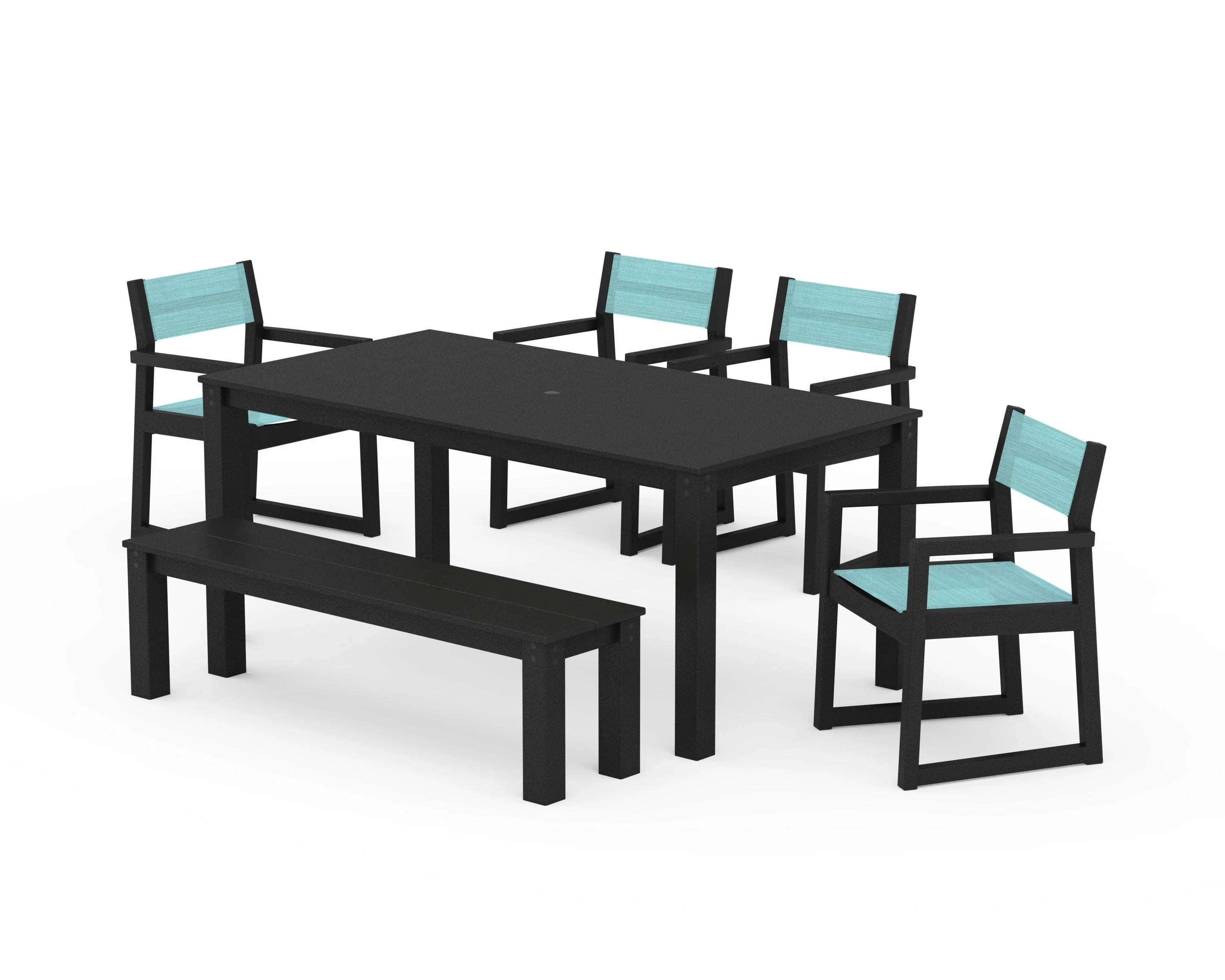 EDGE Sling Arm Chair 6-Piece Parsons Dining Set with Bench - Image 9