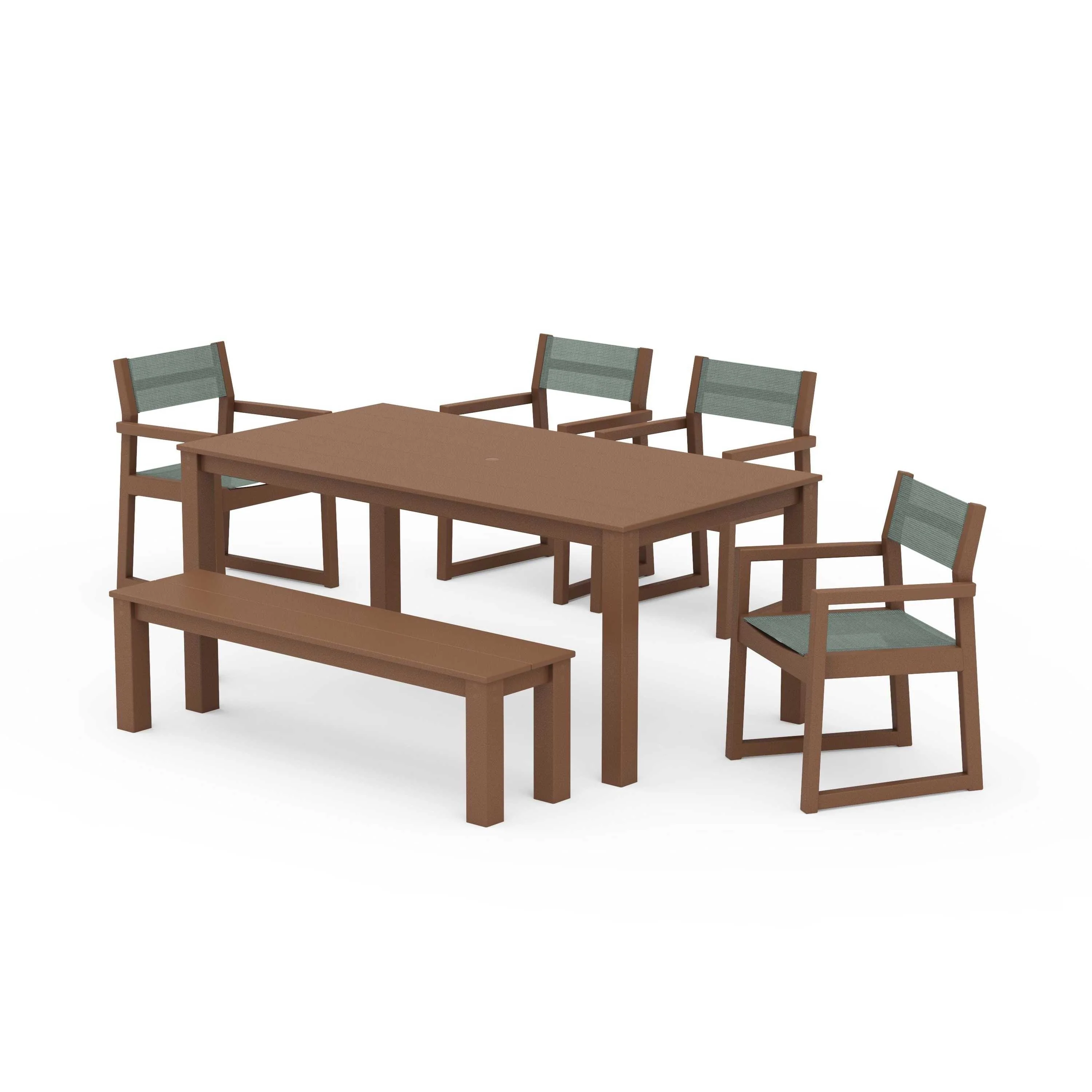 EDGE Sling Arm Chair 6-Piece Parsons Dining Set with Bench - Image 94
