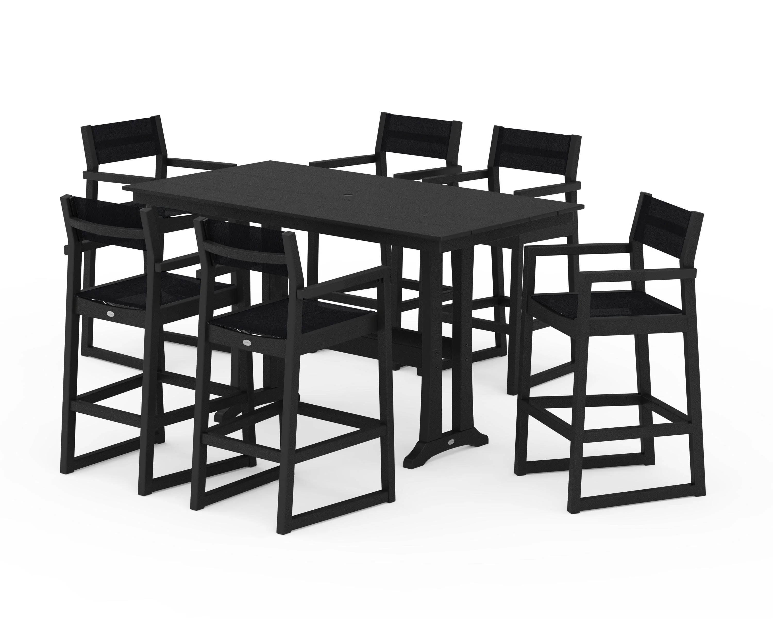 EDGE Sling Arm Chair 7-Piece Farmhouse Bar Set with Trestle Legs - Image 10