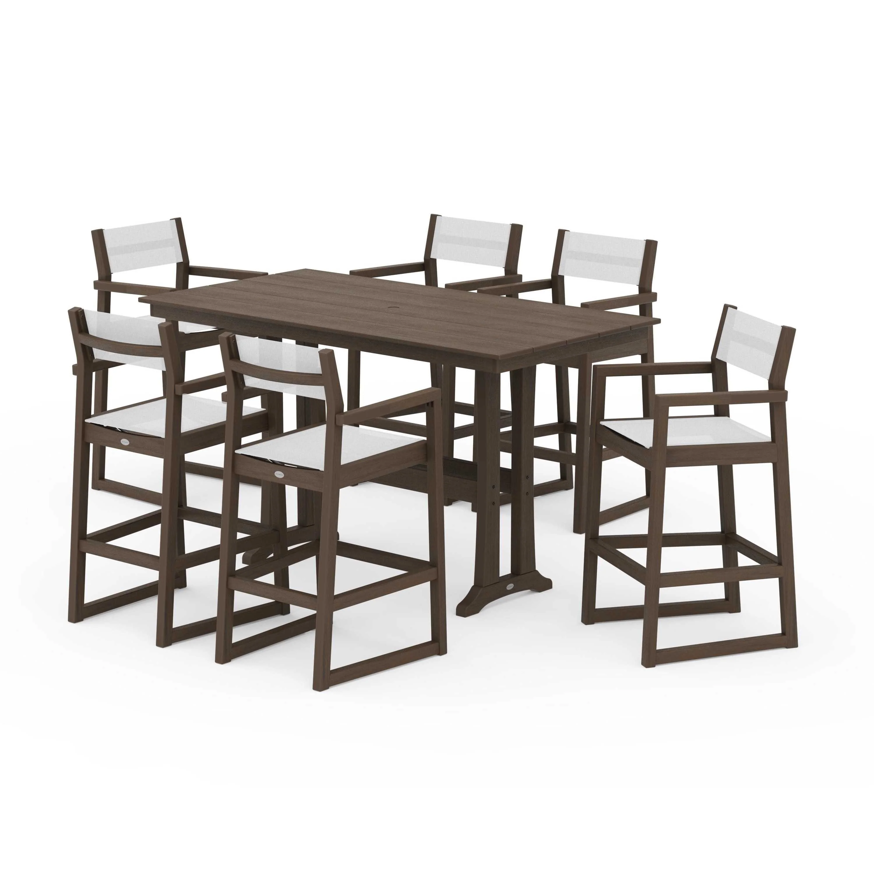 EDGE Sling Arm Chair 7-Piece Farmhouse Bar Set with Trestle Legs - Image 100