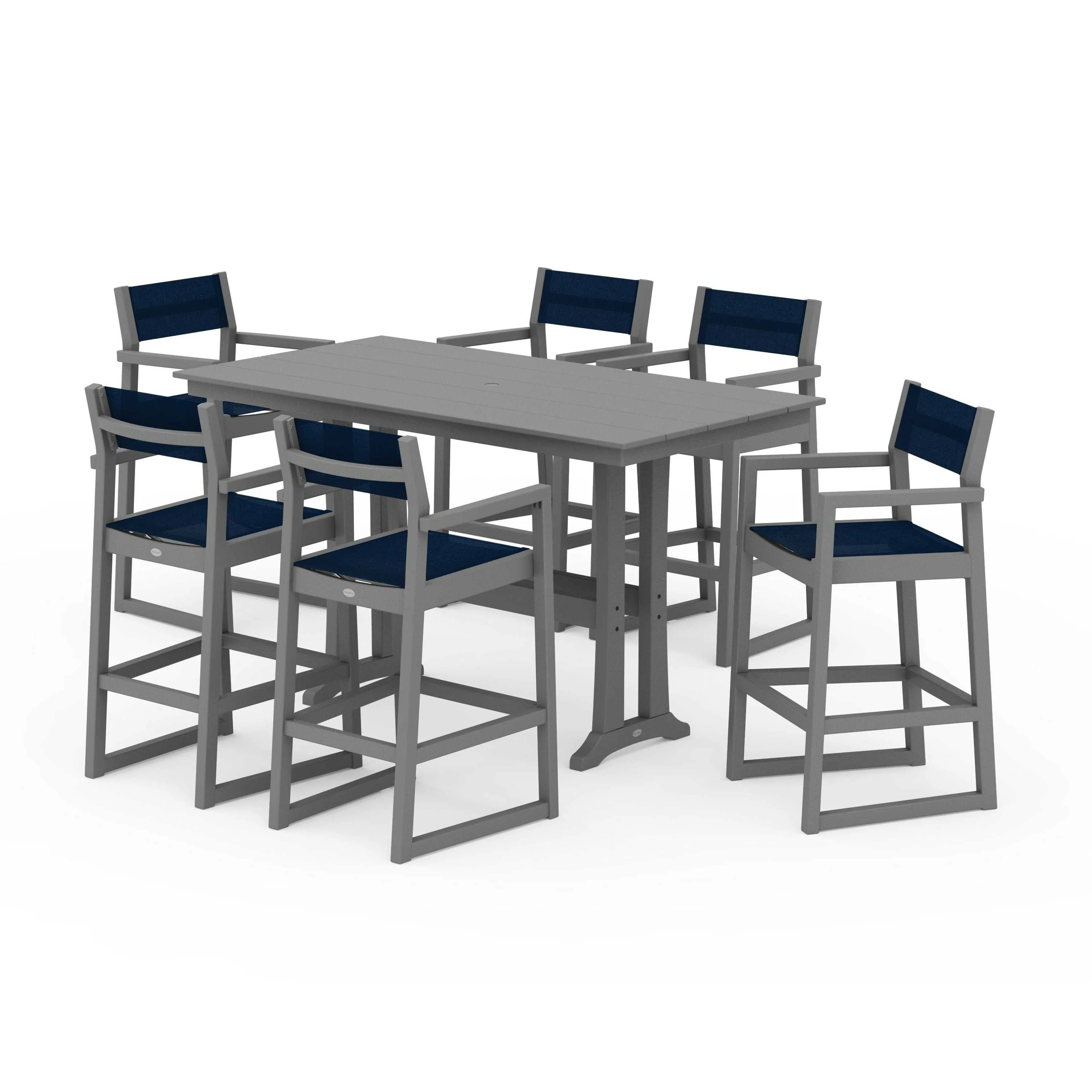 EDGE Sling Arm Chair 7-Piece Farmhouse Bar Set with Trestle Legs - Image 102