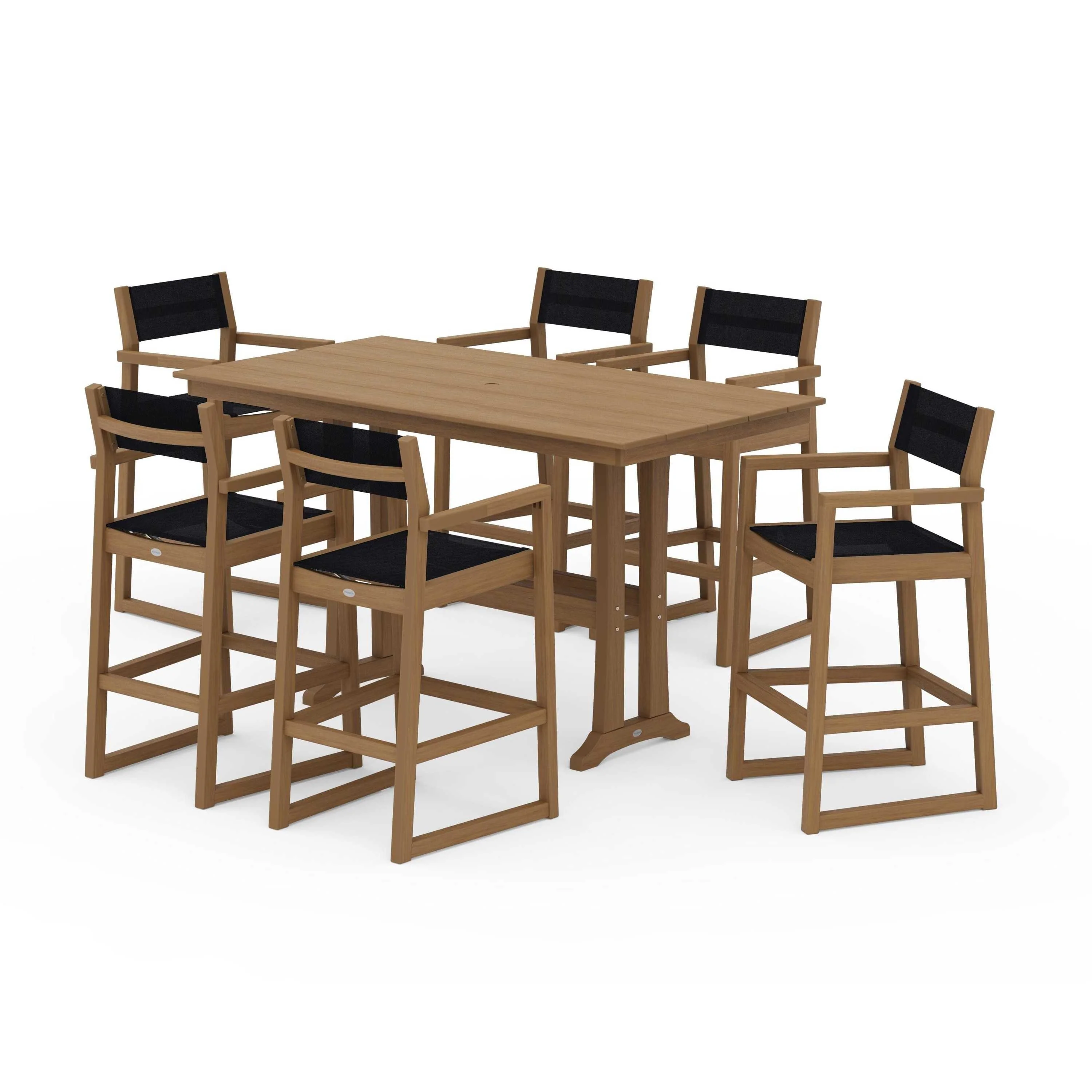 EDGE Sling Arm Chair 7-Piece Farmhouse Bar Set with Trestle Legs - Image 105