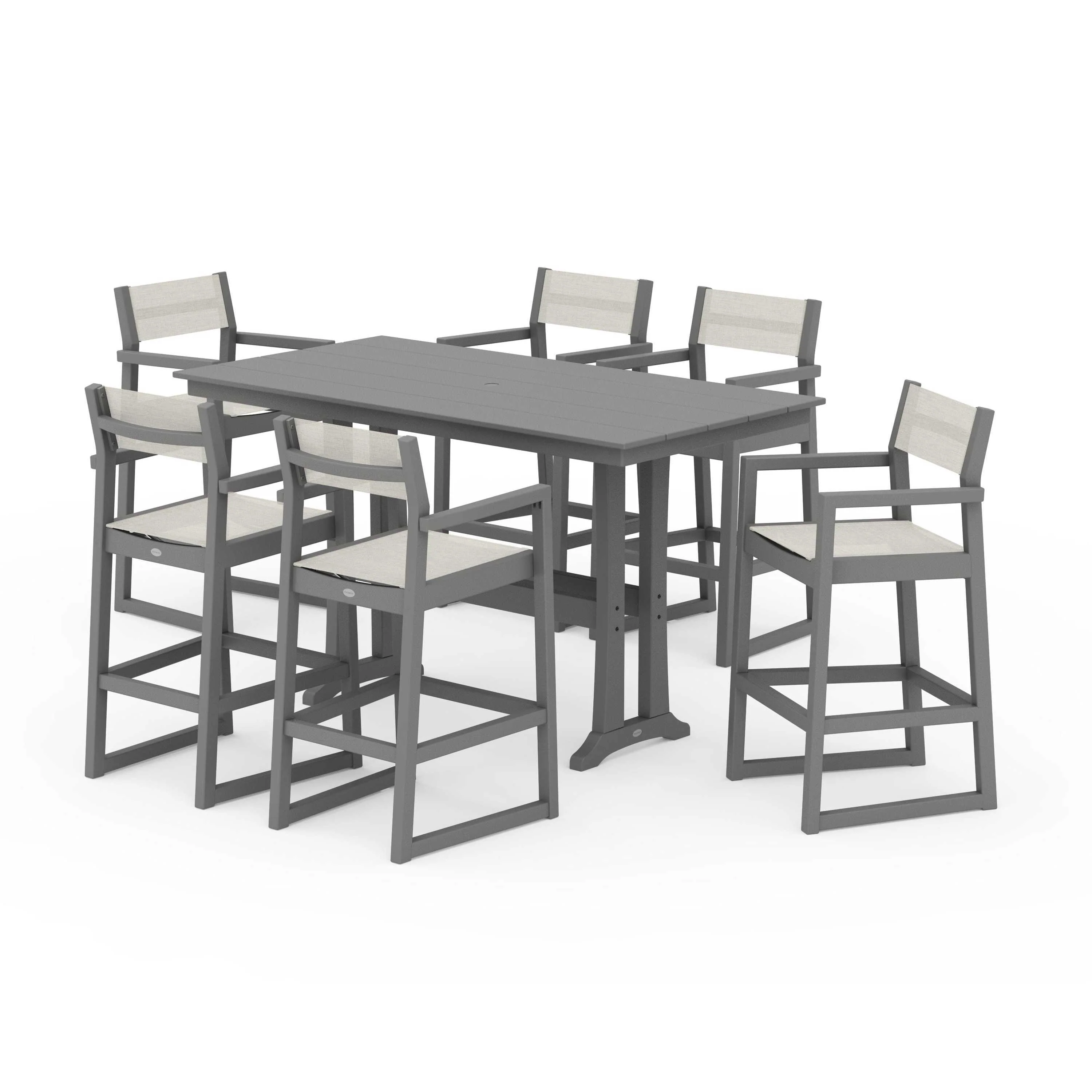 EDGE Sling Arm Chair 7-Piece Farmhouse Bar Set with Trestle Legs - Image 106