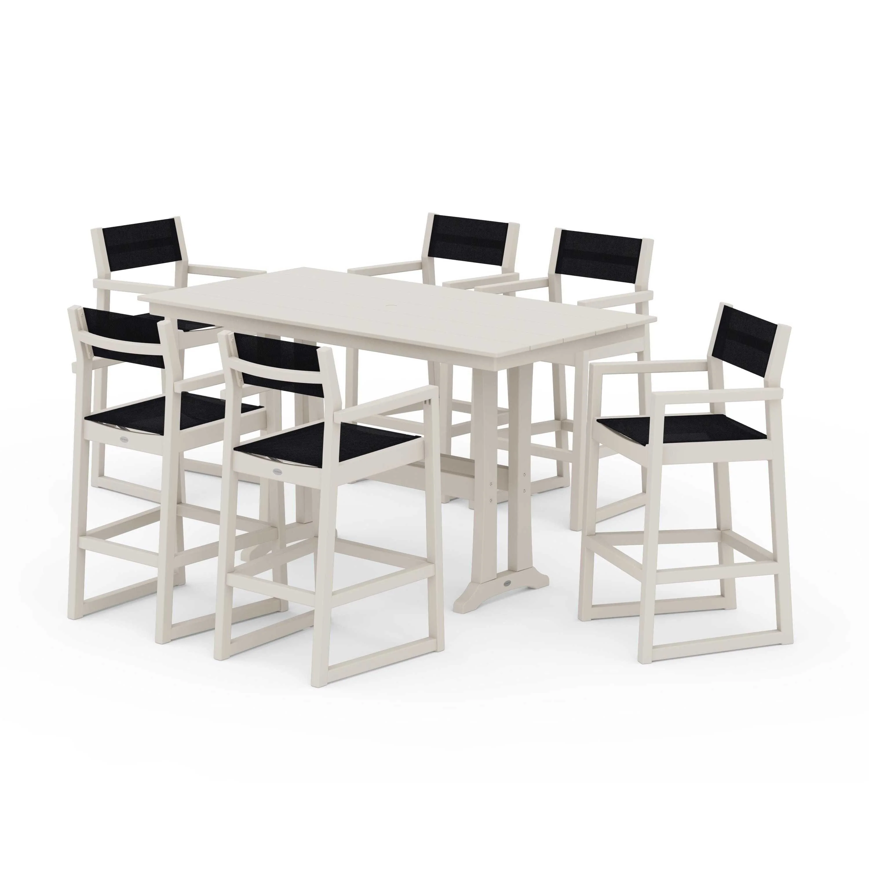 EDGE Sling Arm Chair 7-Piece Farmhouse Bar Set with Trestle Legs - Image 107