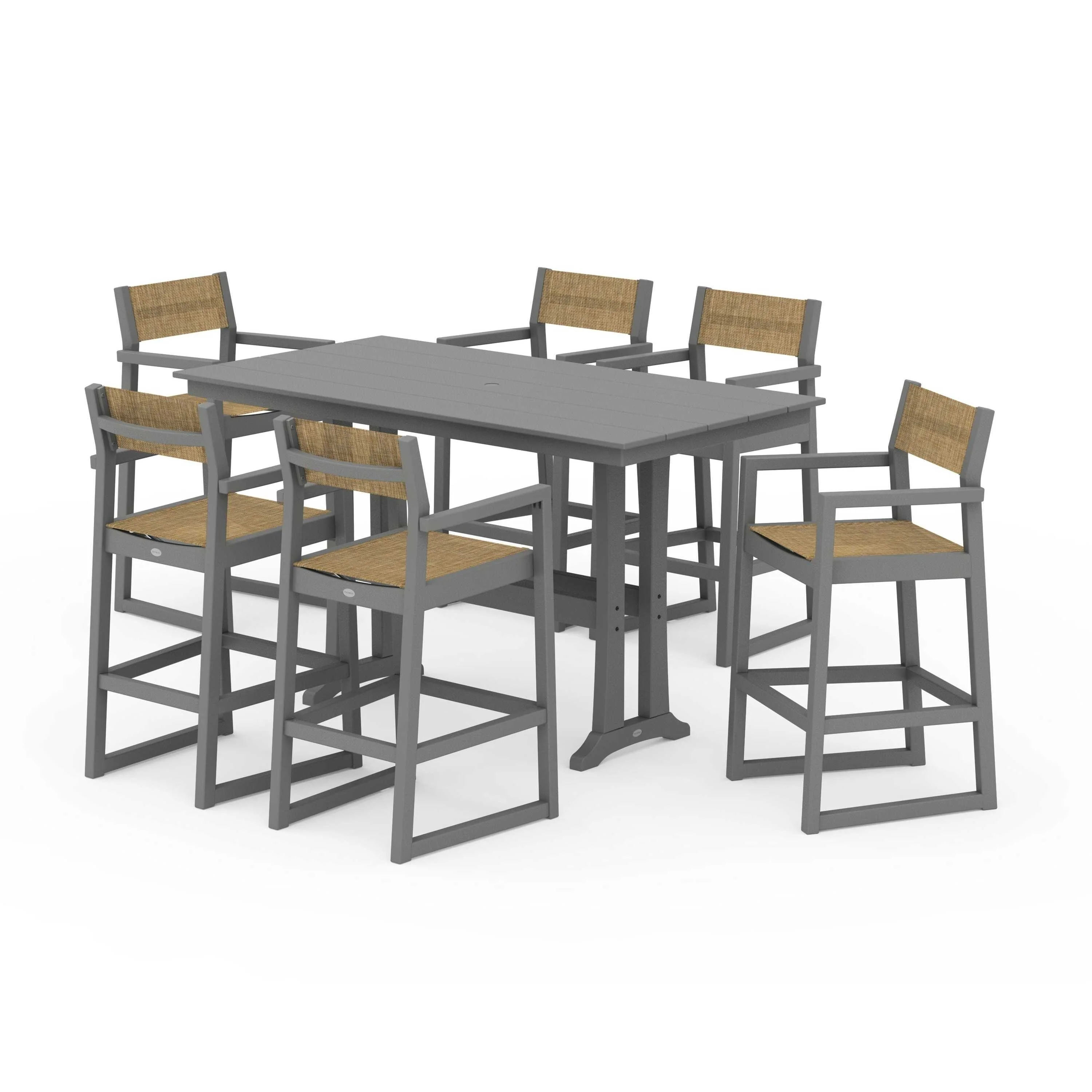 EDGE Sling Arm Chair 7-Piece Farmhouse Bar Set with Trestle Legs - Image 108