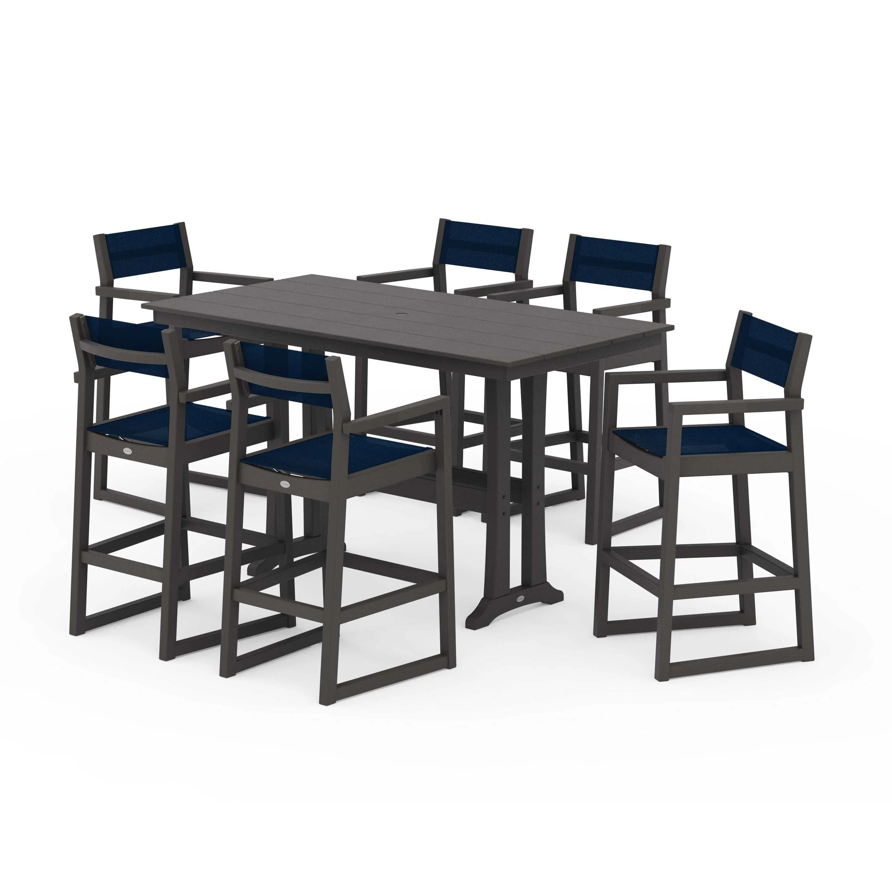 EDGE Sling Arm Chair 7-Piece Farmhouse Bar Set with Trestle Legs - Image 109