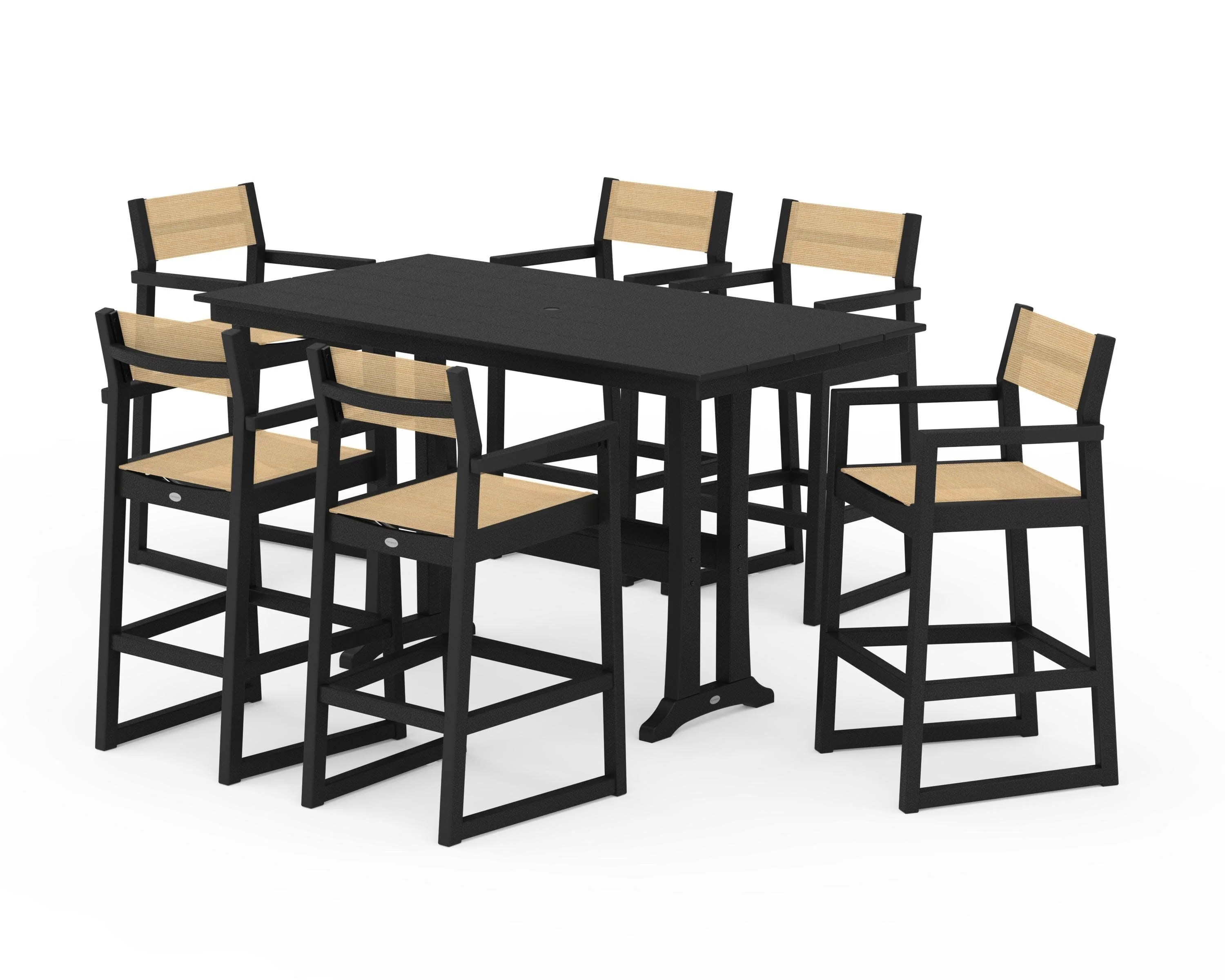 EDGE Sling Arm Chair 7-Piece Farmhouse Bar Set with Trestle Legs - Image 11