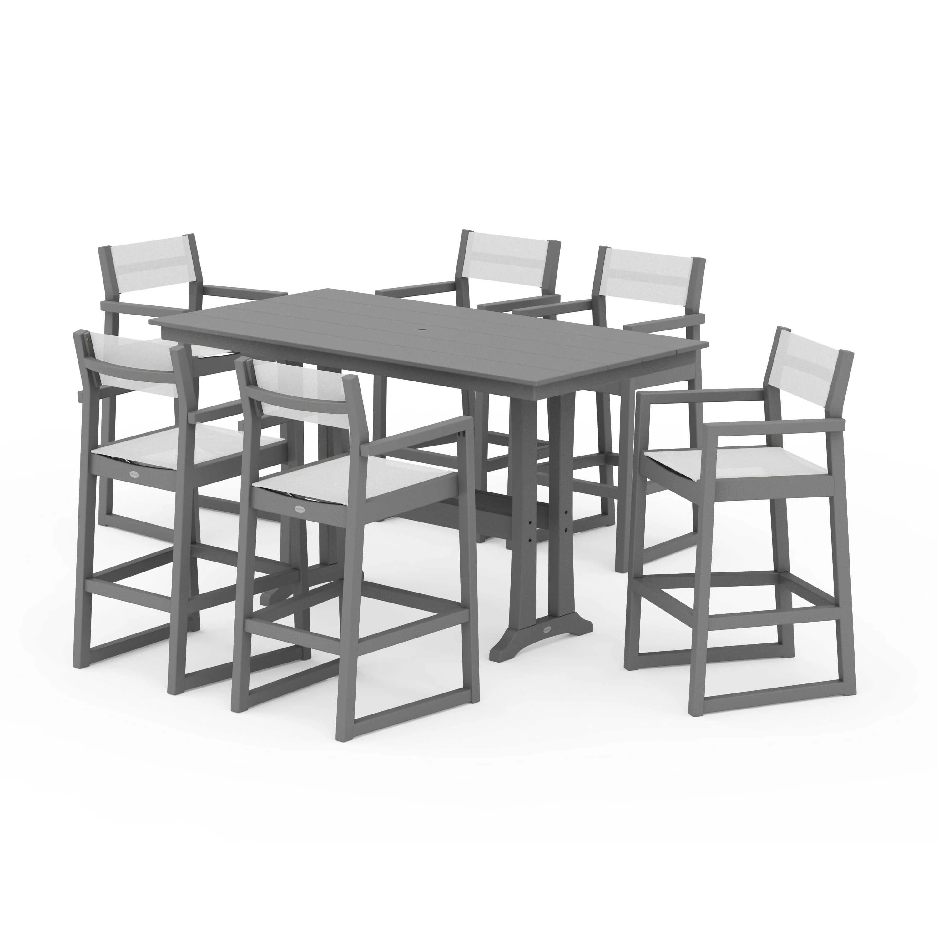 EDGE Sling Arm Chair 7-Piece Farmhouse Bar Set with Trestle Legs - Image 111