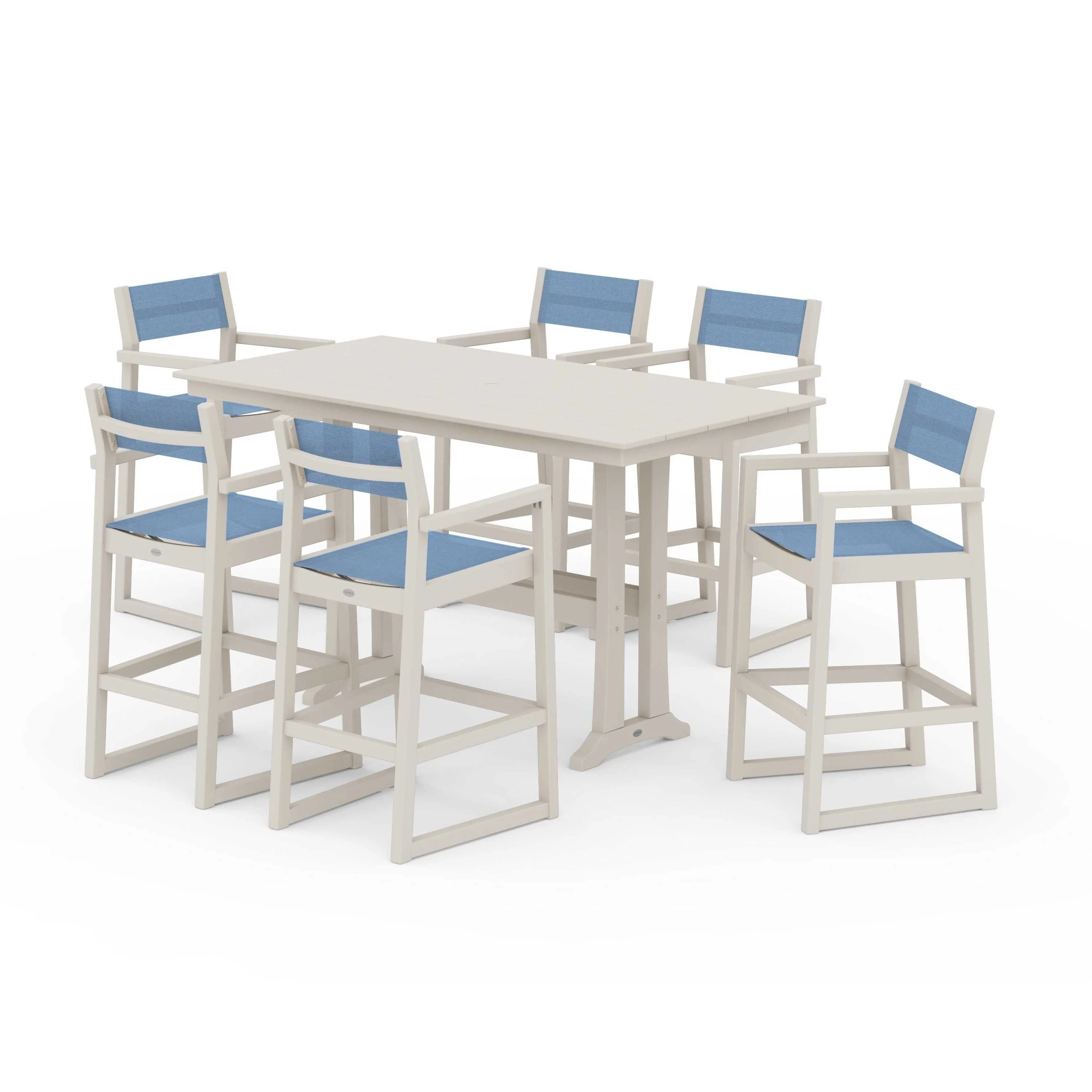 EDGE Sling Arm Chair 7-Piece Farmhouse Bar Set with Trestle Legs - Image 112