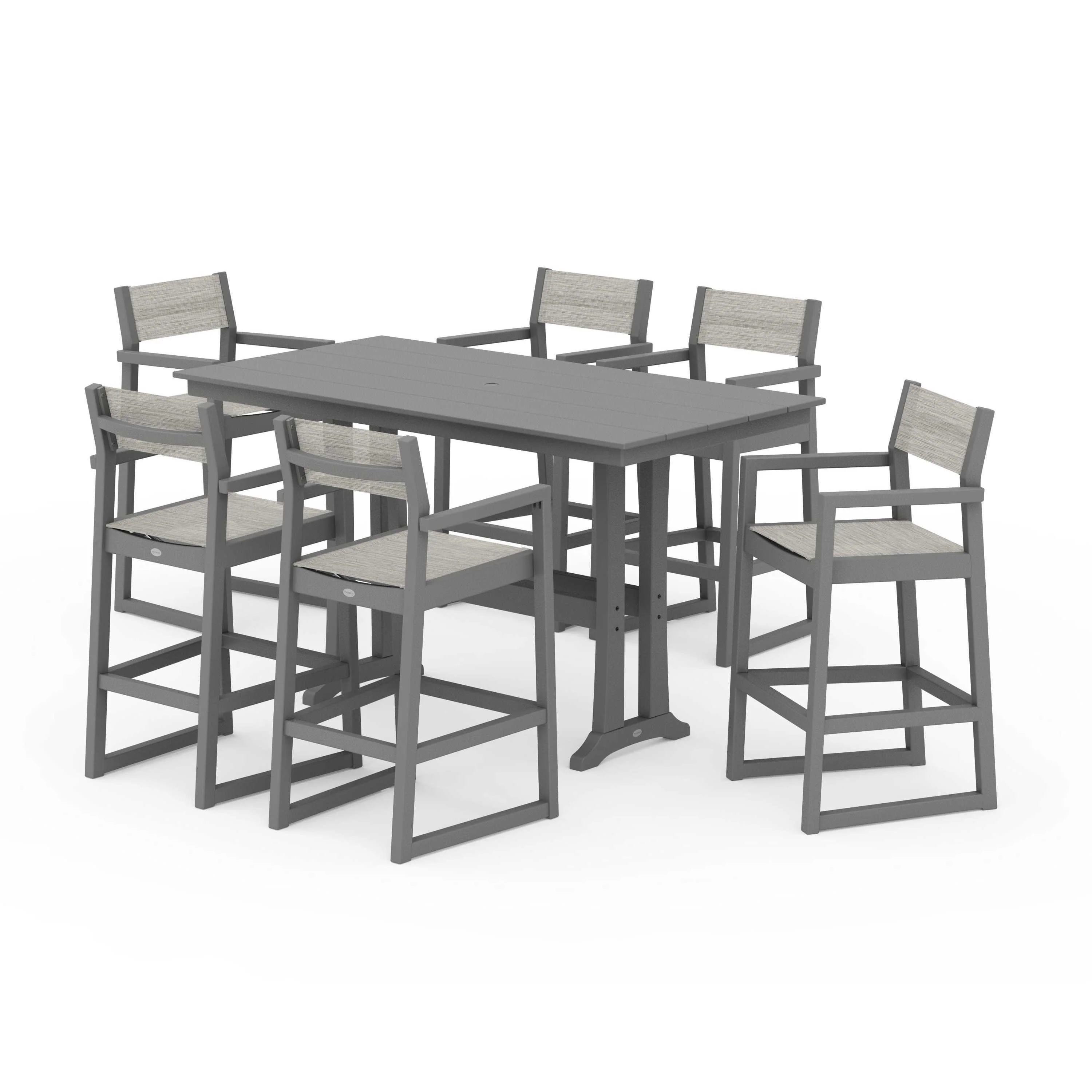 EDGE Sling Arm Chair 7-Piece Farmhouse Bar Set with Trestle Legs - Image 113