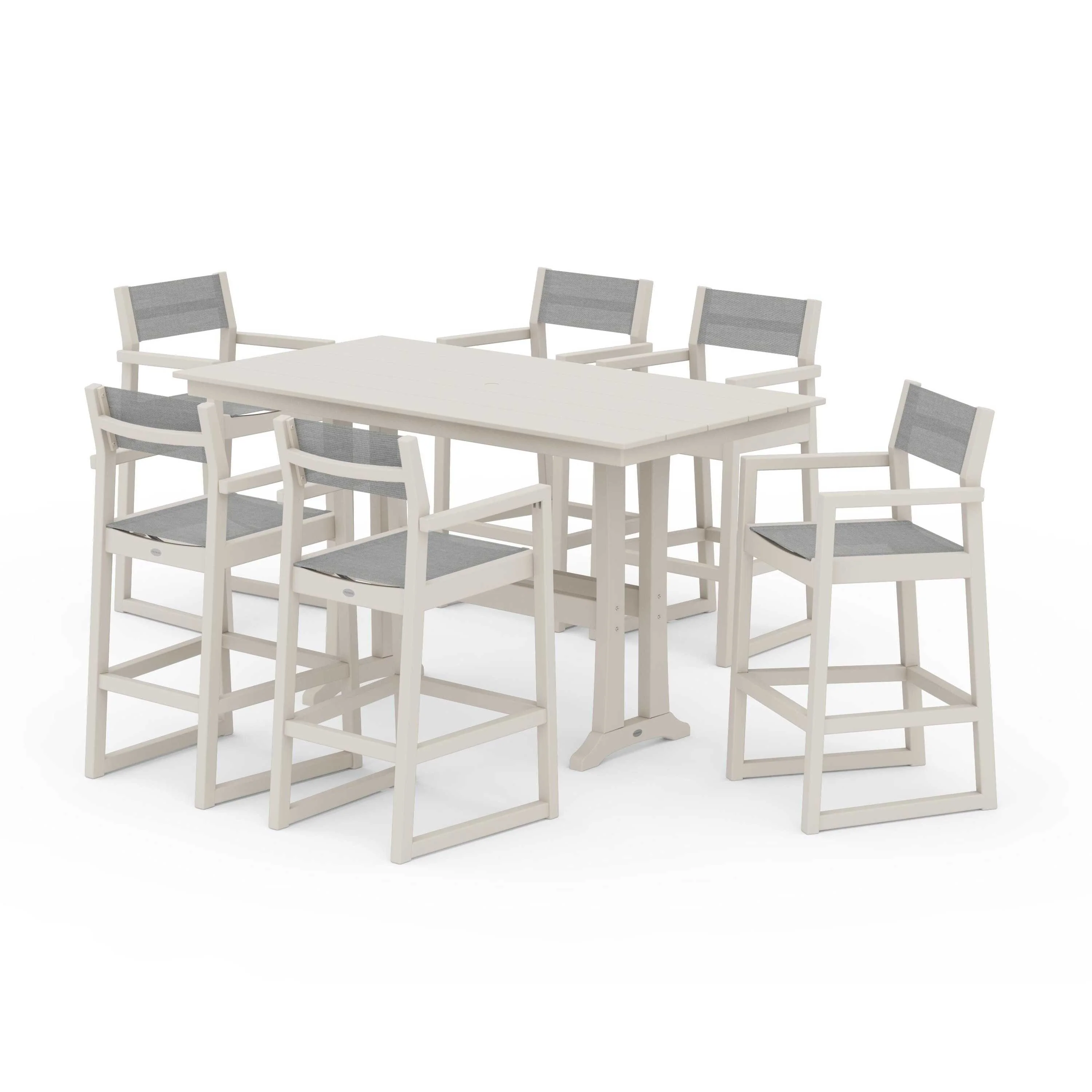 EDGE Sling Arm Chair 7-Piece Farmhouse Bar Set with Trestle Legs - Image 114