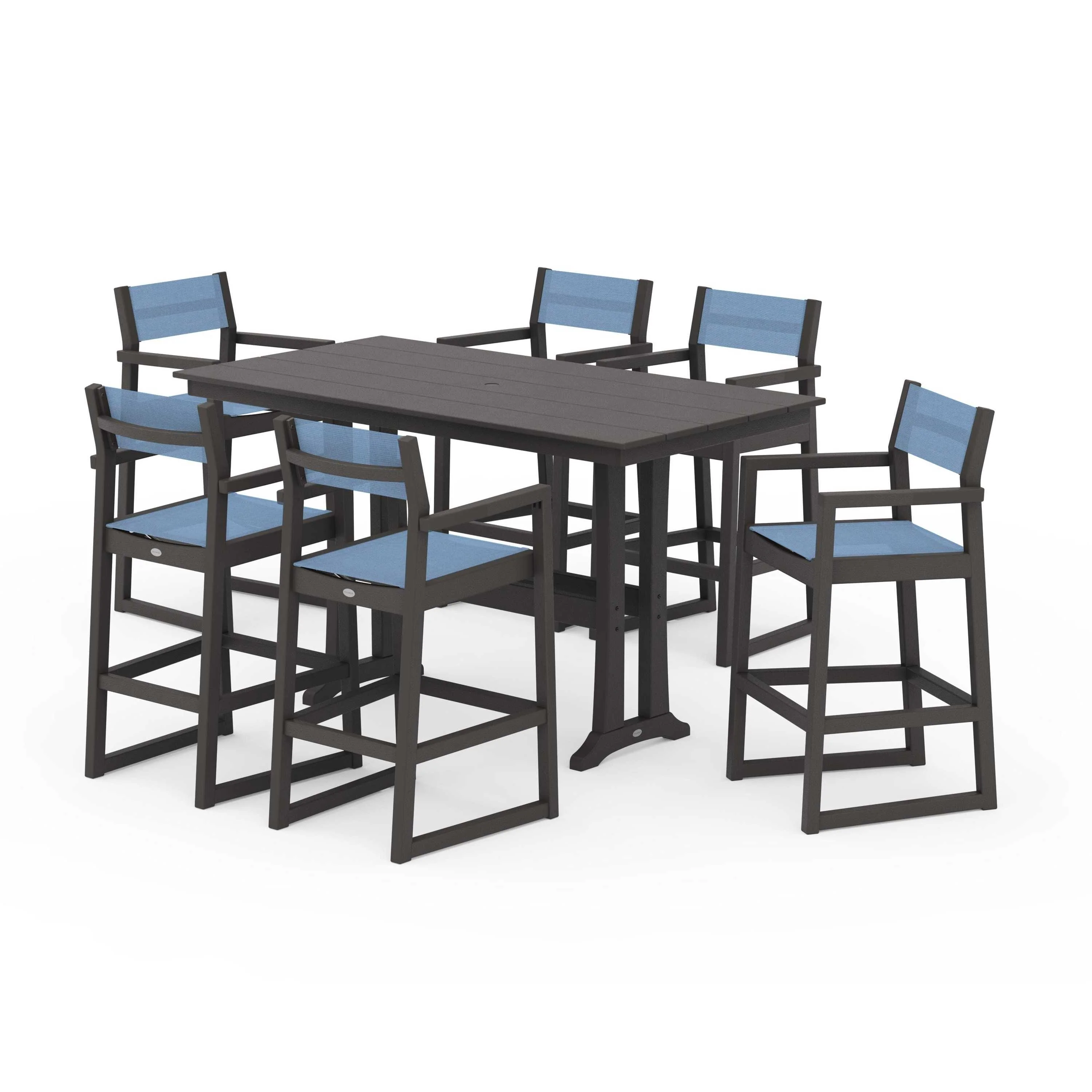 EDGE Sling Arm Chair 7-Piece Farmhouse Bar Set with Trestle Legs - Image 115