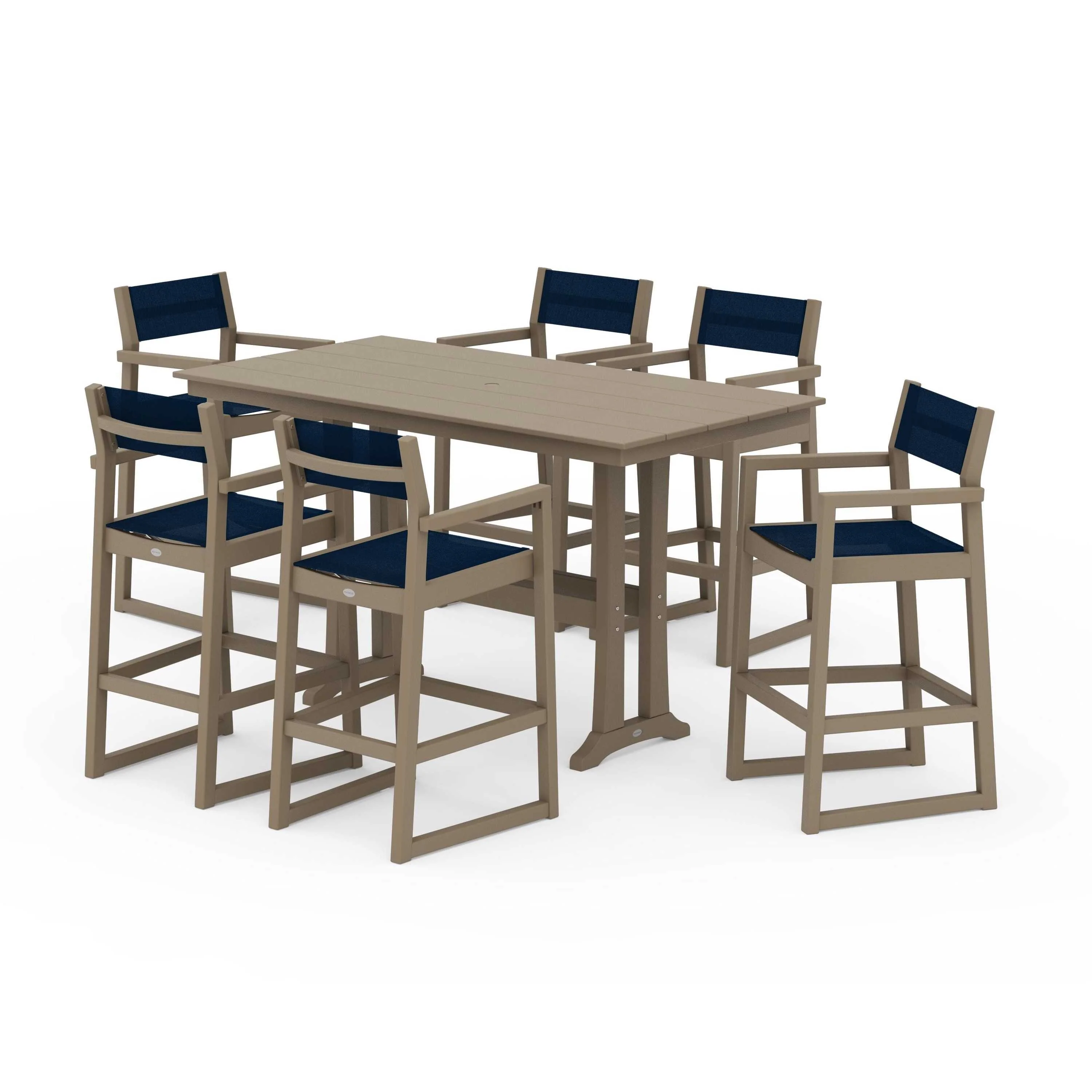 EDGE Sling Arm Chair 7-Piece Farmhouse Bar Set with Trestle Legs - Image 117